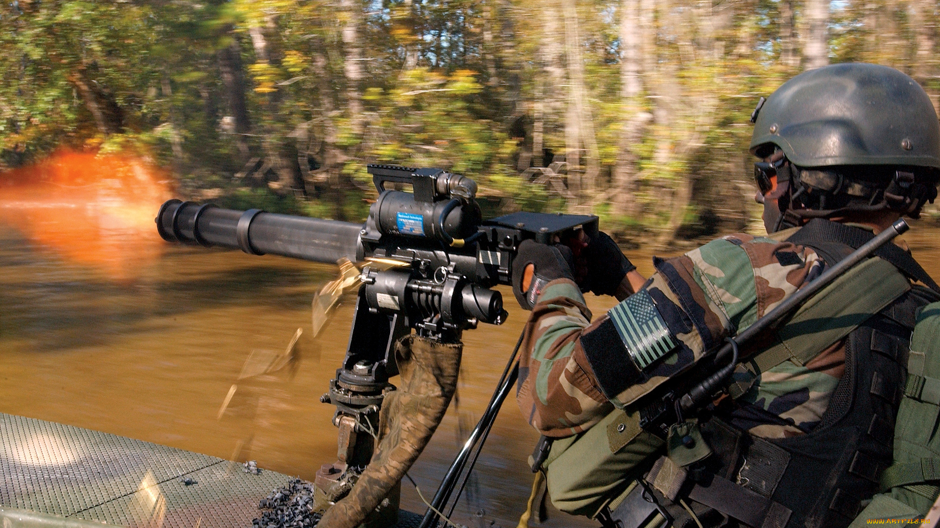 оружие, армия, спецназ, пулимёт, стрелок, вода