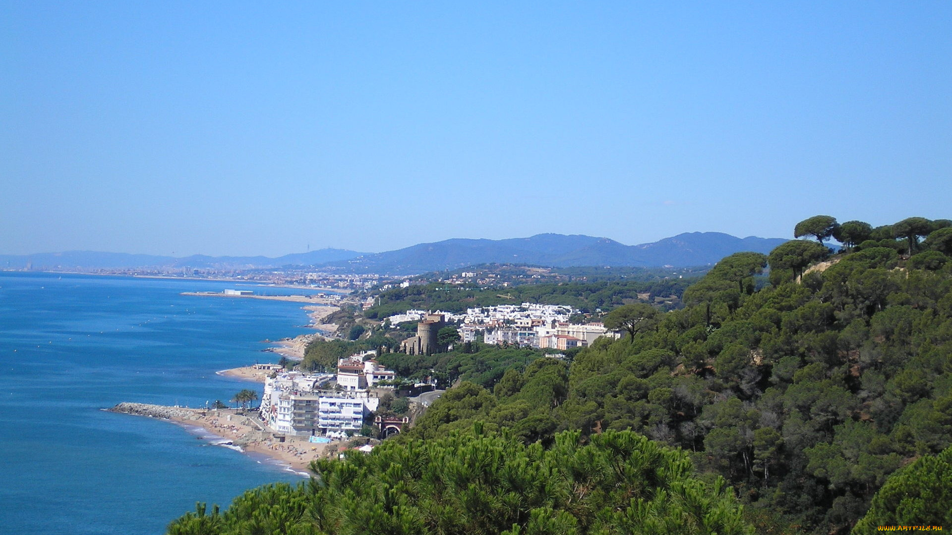 природа, побережье, море, здания, лес