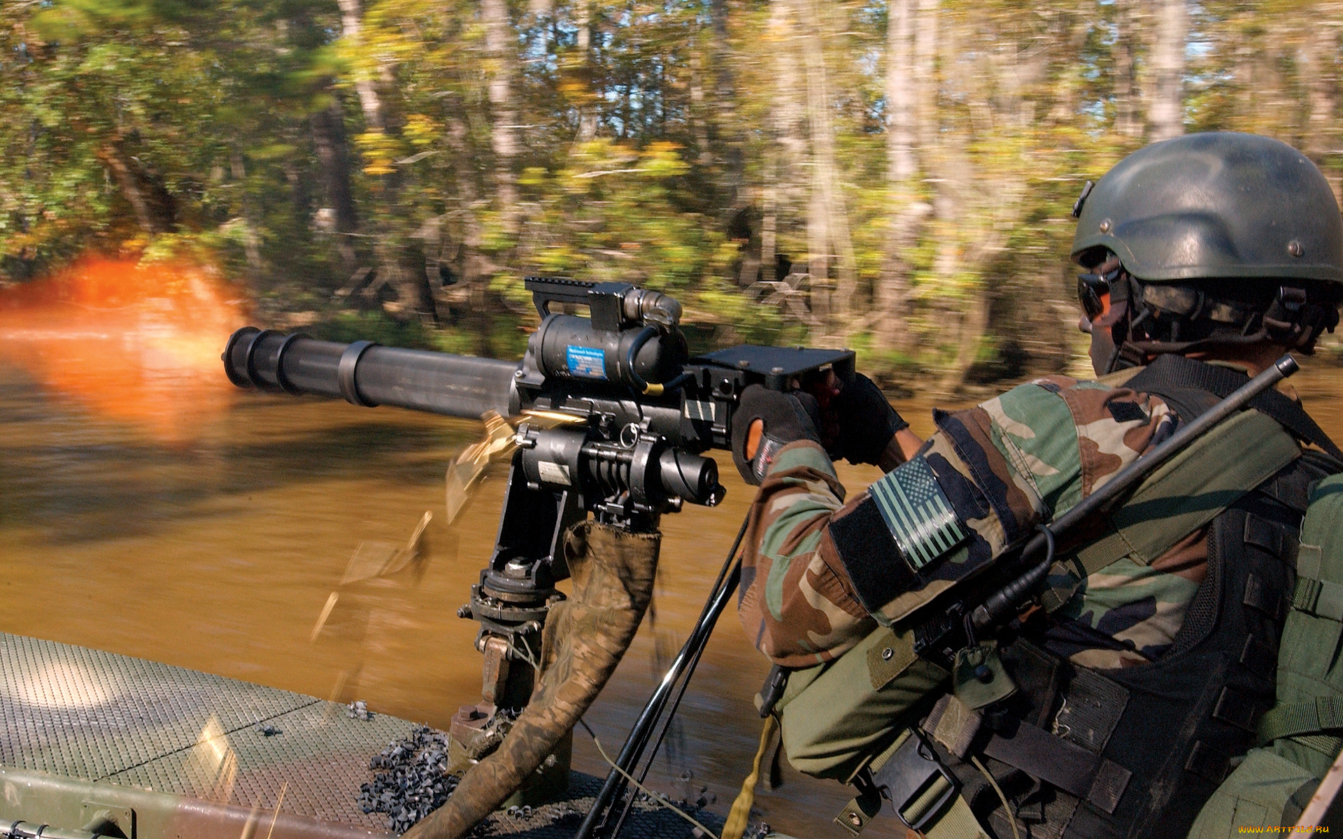 оружие, армия, спецназ, пулимёт, стрелок, вода