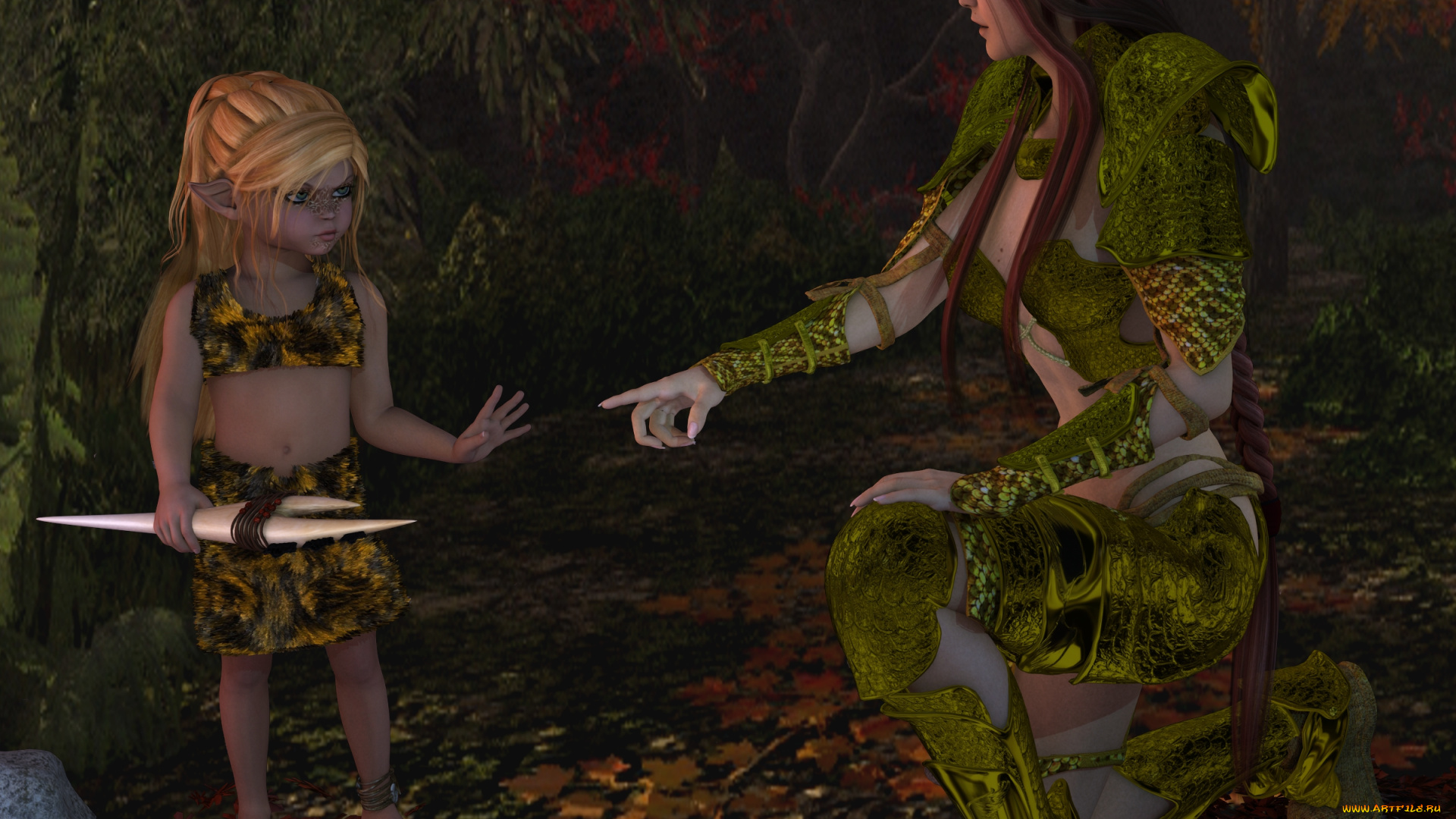 3д, графика, fantasy, фантазия, лес, эльфийки
