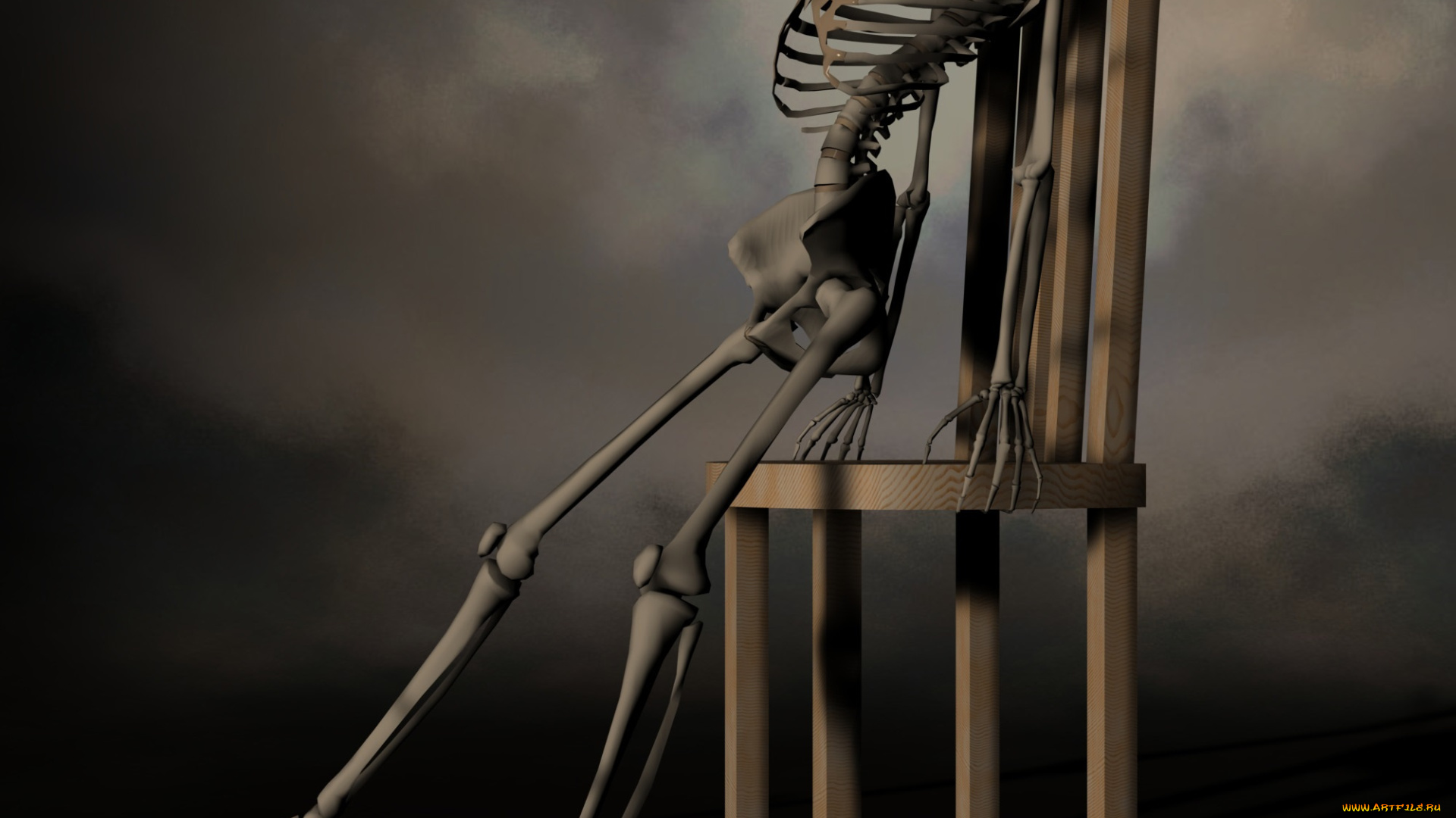 3д, графика, horror, ужас, стул, скилет