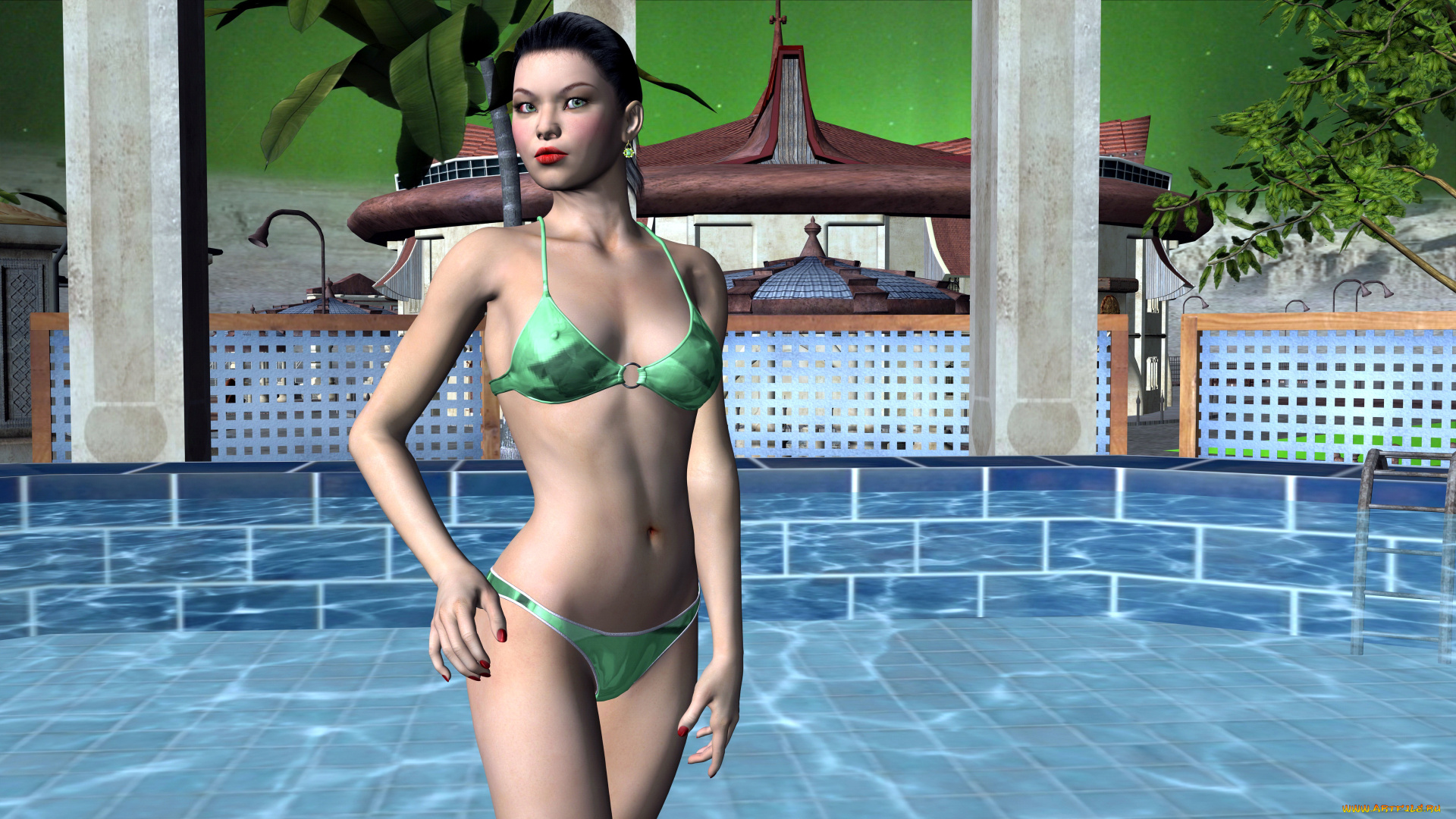 3д, графика, people, люди, девушка, вода, бассейн