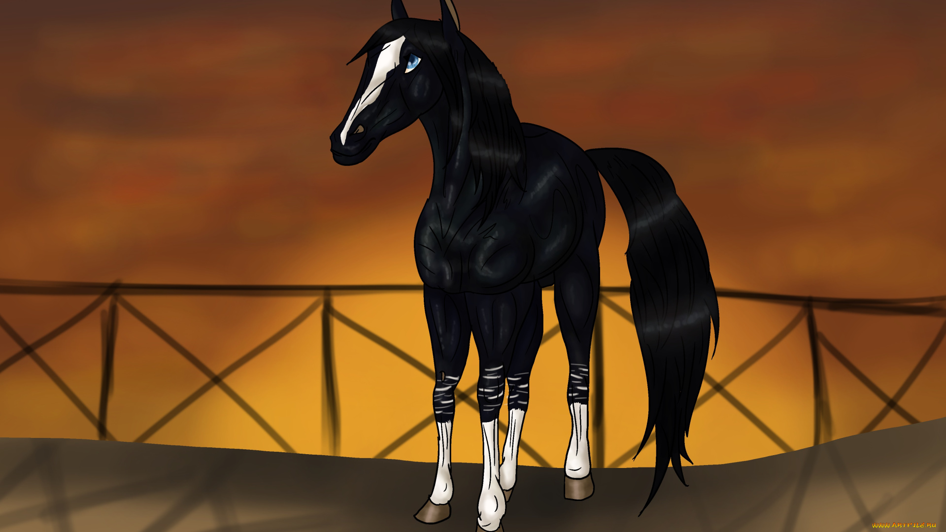 рисованные, животные, лошади, лошадь