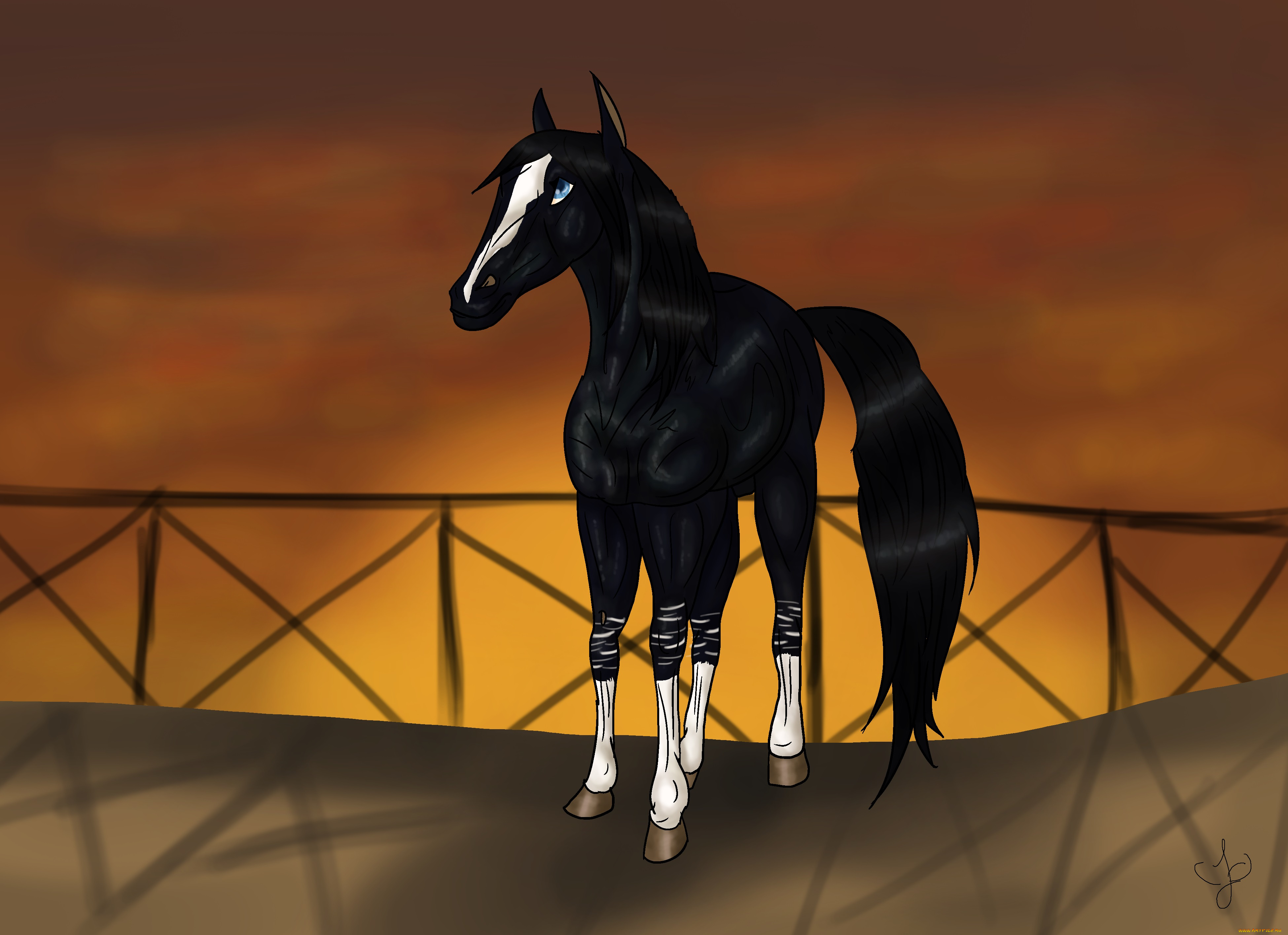 рисованные, животные, лошади, лошадь