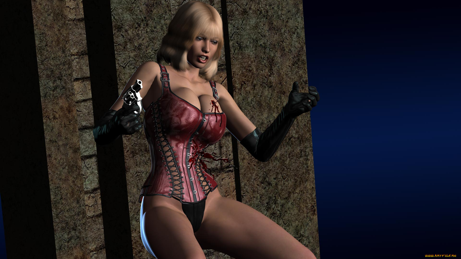 3д, графика, fantasy, , фантазия, выстрел, ранение, девушка