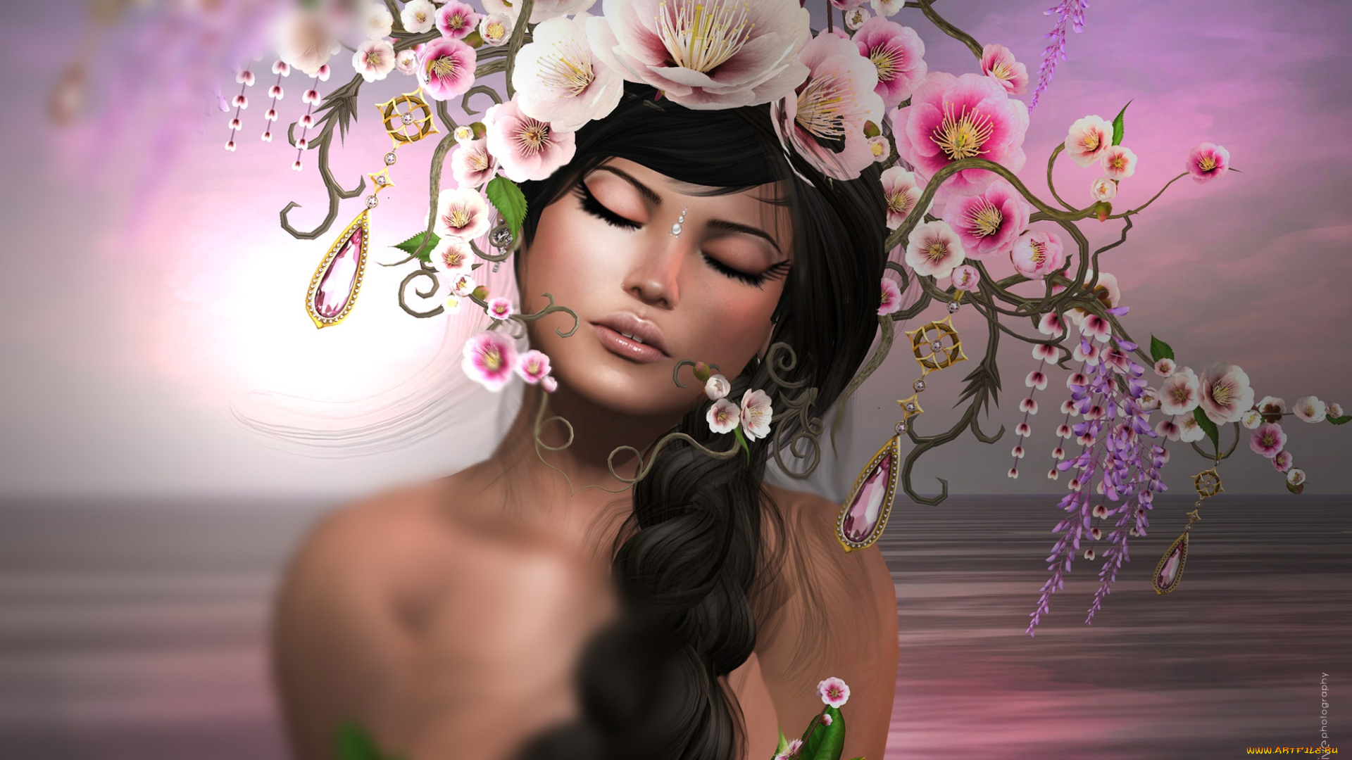 3д, графика, portraits, , портрет, венок