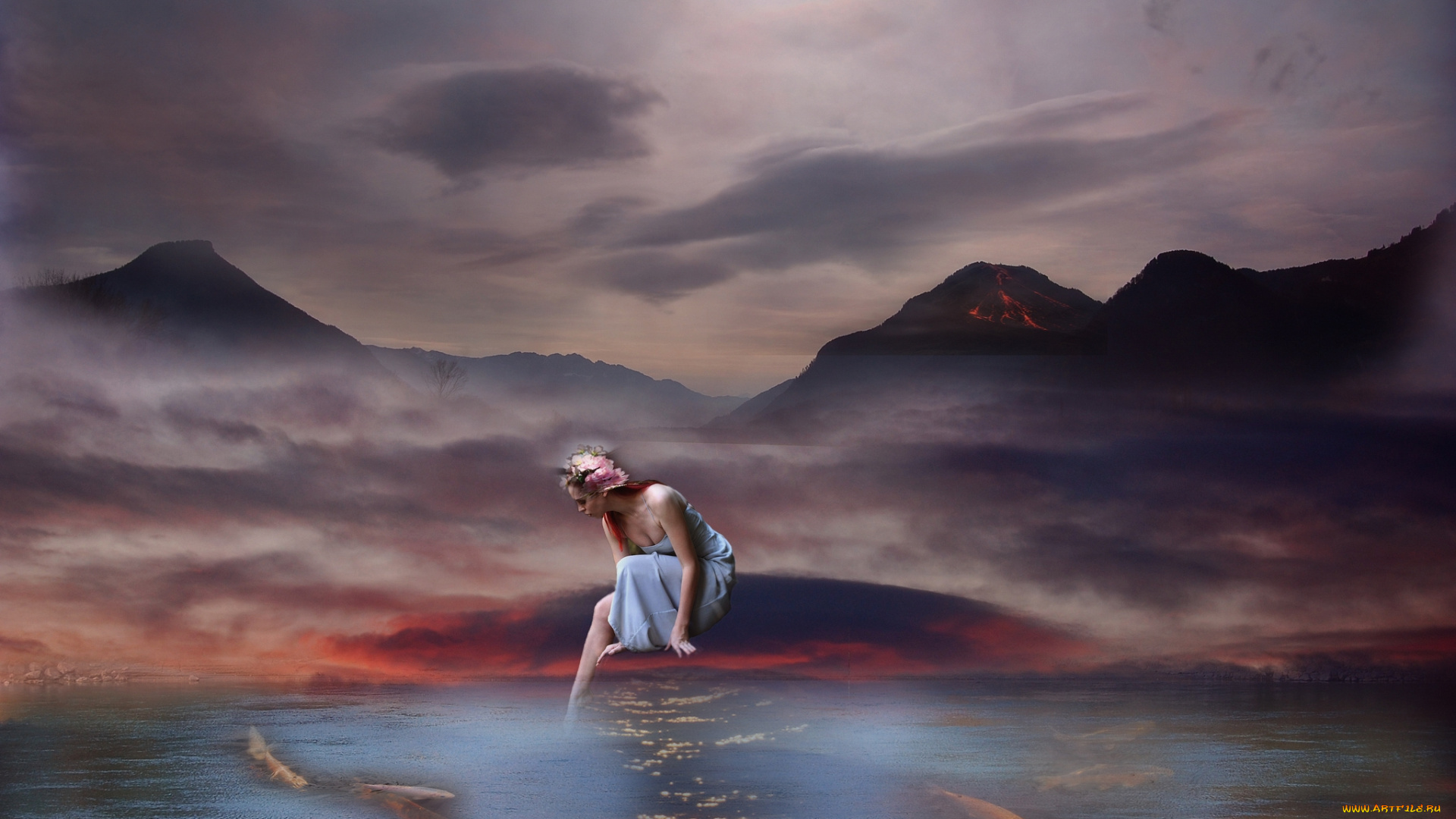 фэнтези, фотоарт, девушка, рыбы