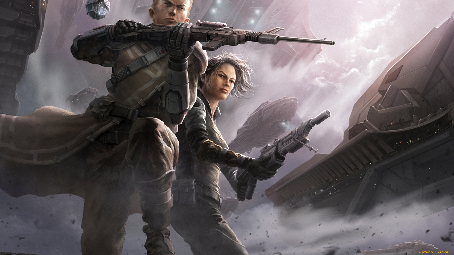 фэнтези, люди, ветер, оружие, девушка, корабли, арт, парень