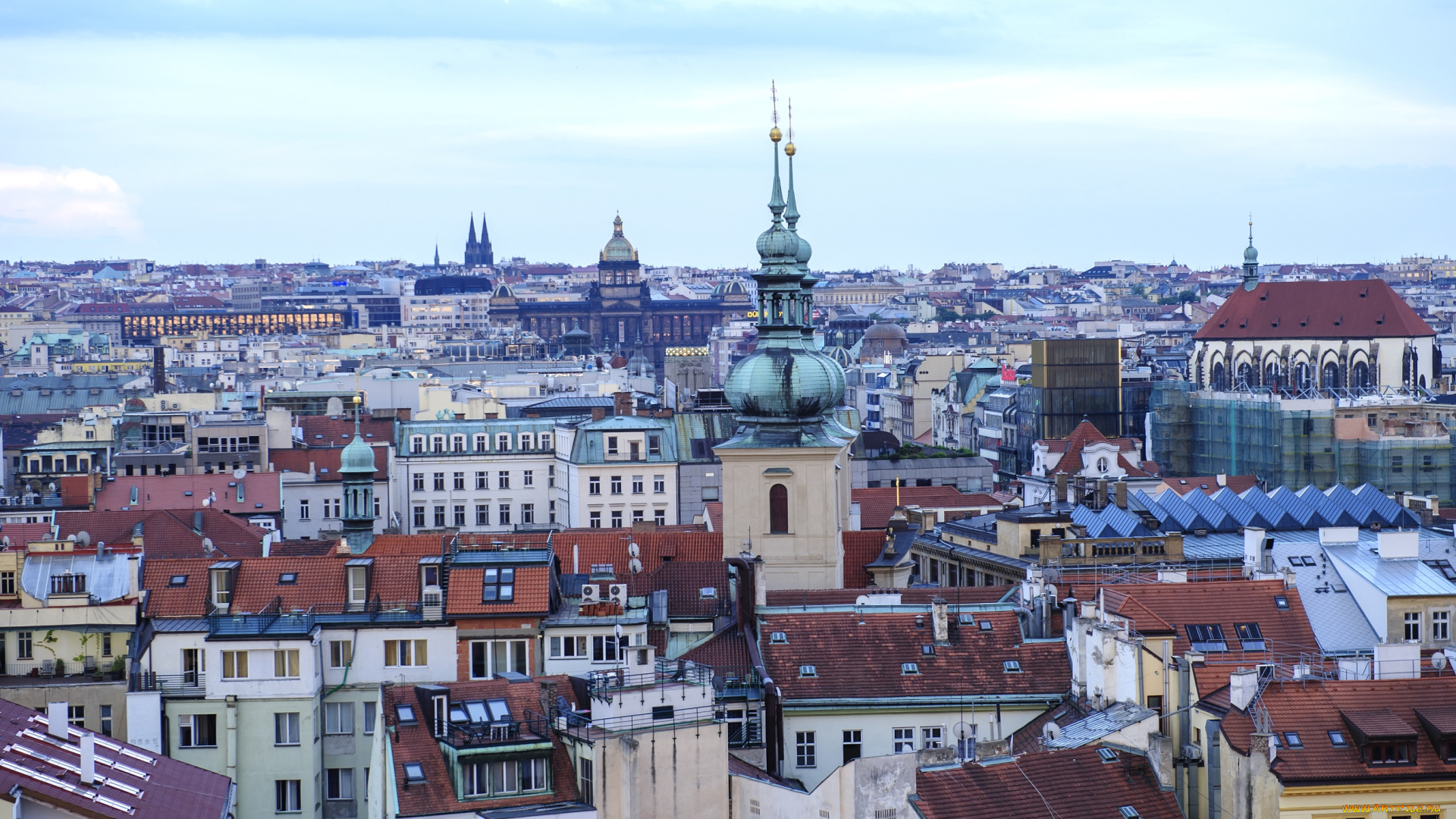 города, прага, , Чехия, панорама