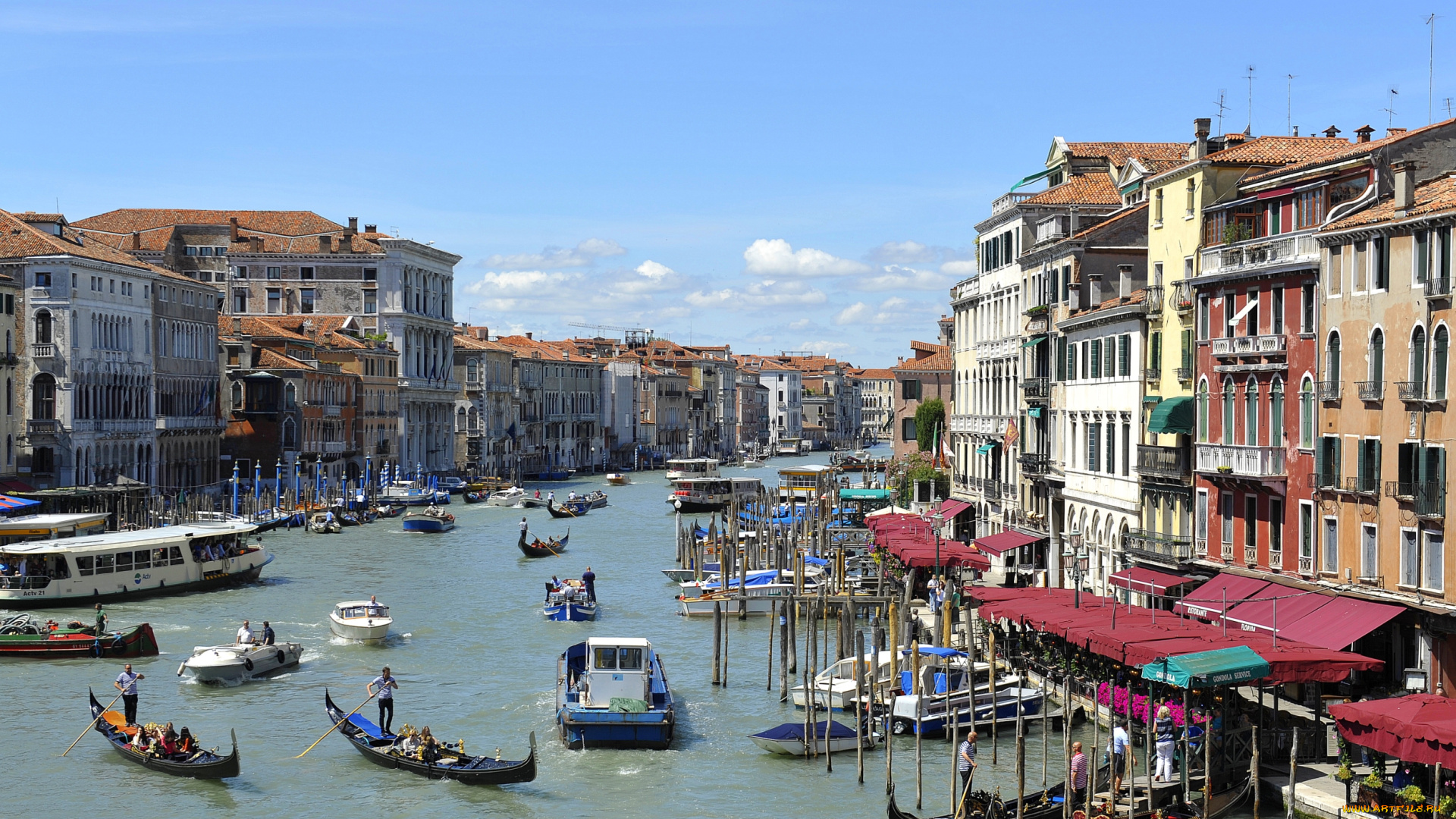 города, венеция, , италия, канал, гондолы