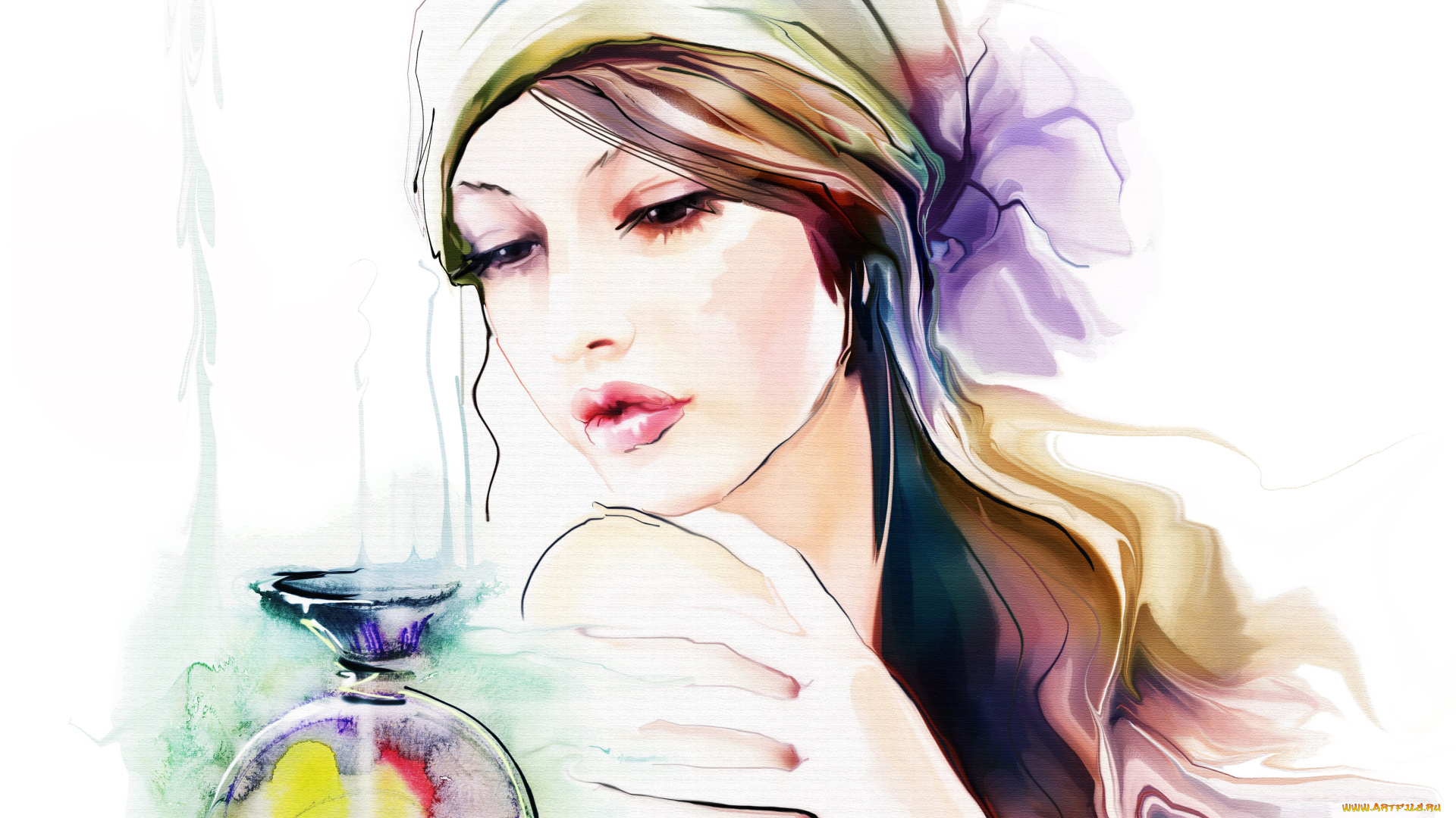 рисованные, tatiana, , nikitina, лицо, взгляд, девушка, рука, волосы, платок, макияж, tatiana, nikitina, духи