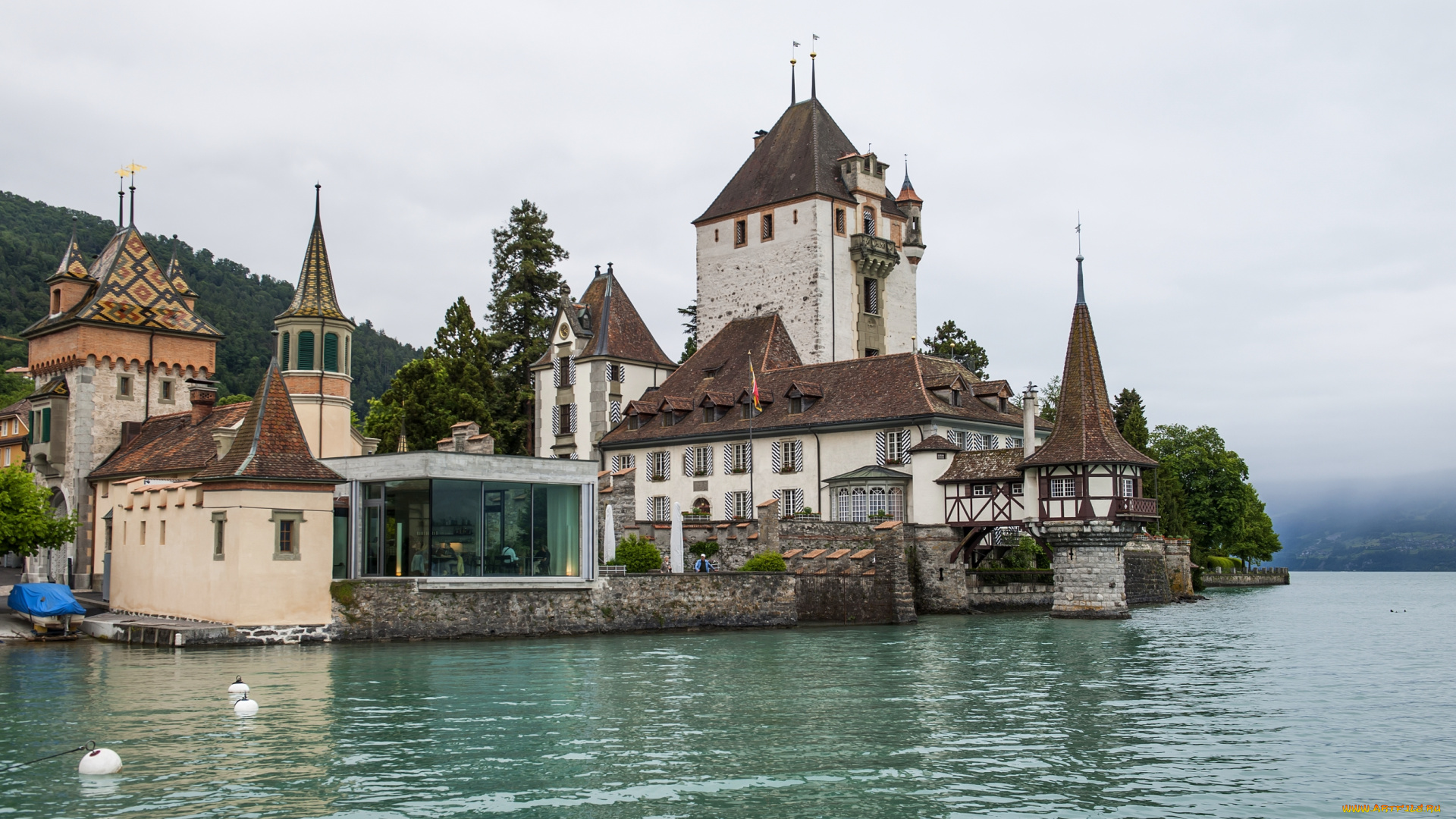 замок, оберхофен, , швейцария, города, -, дворцы, , замки, , крепости, вода, замок