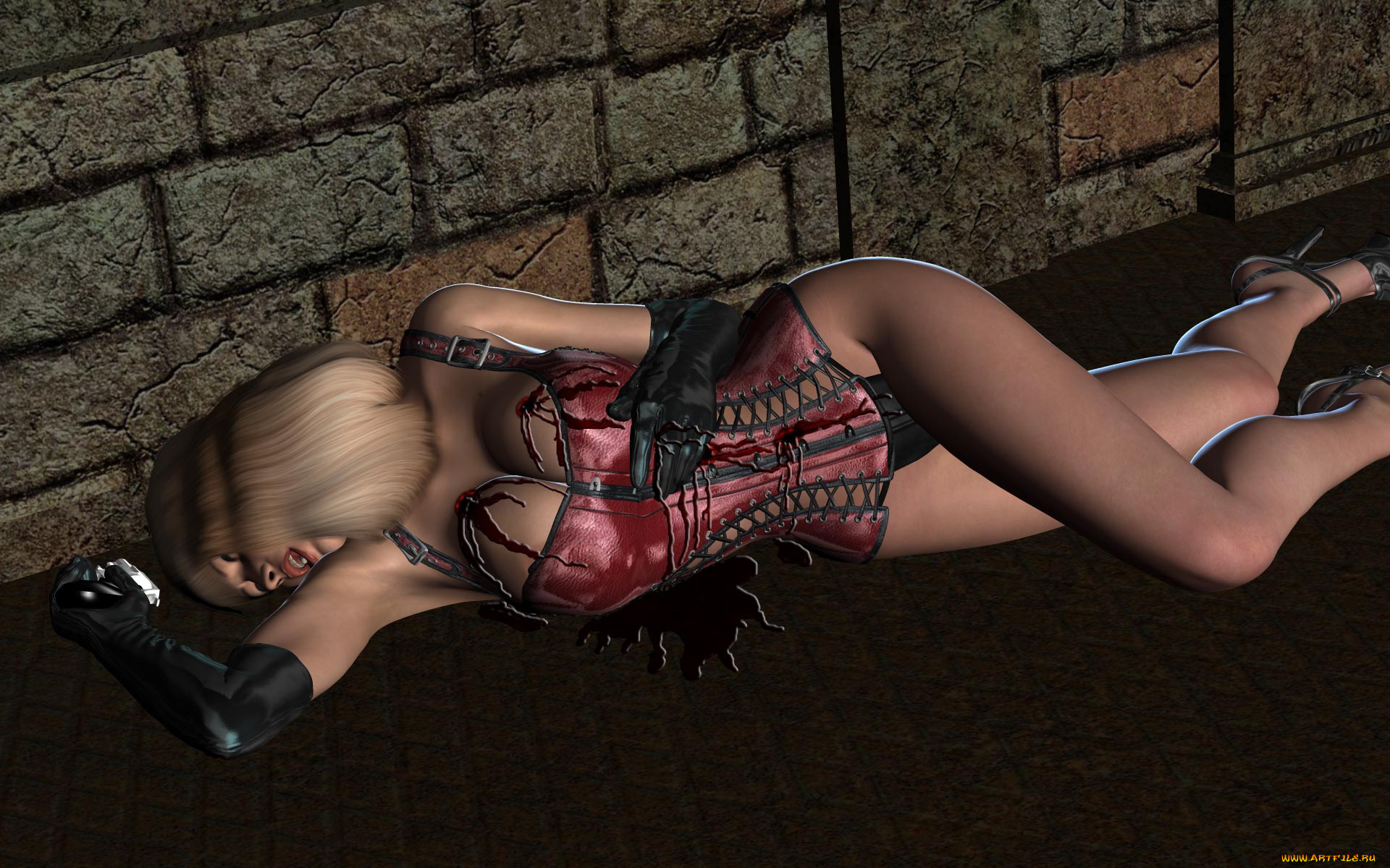 3д, графика, fantasy, , фантазия, ранение, выстрел, девушка