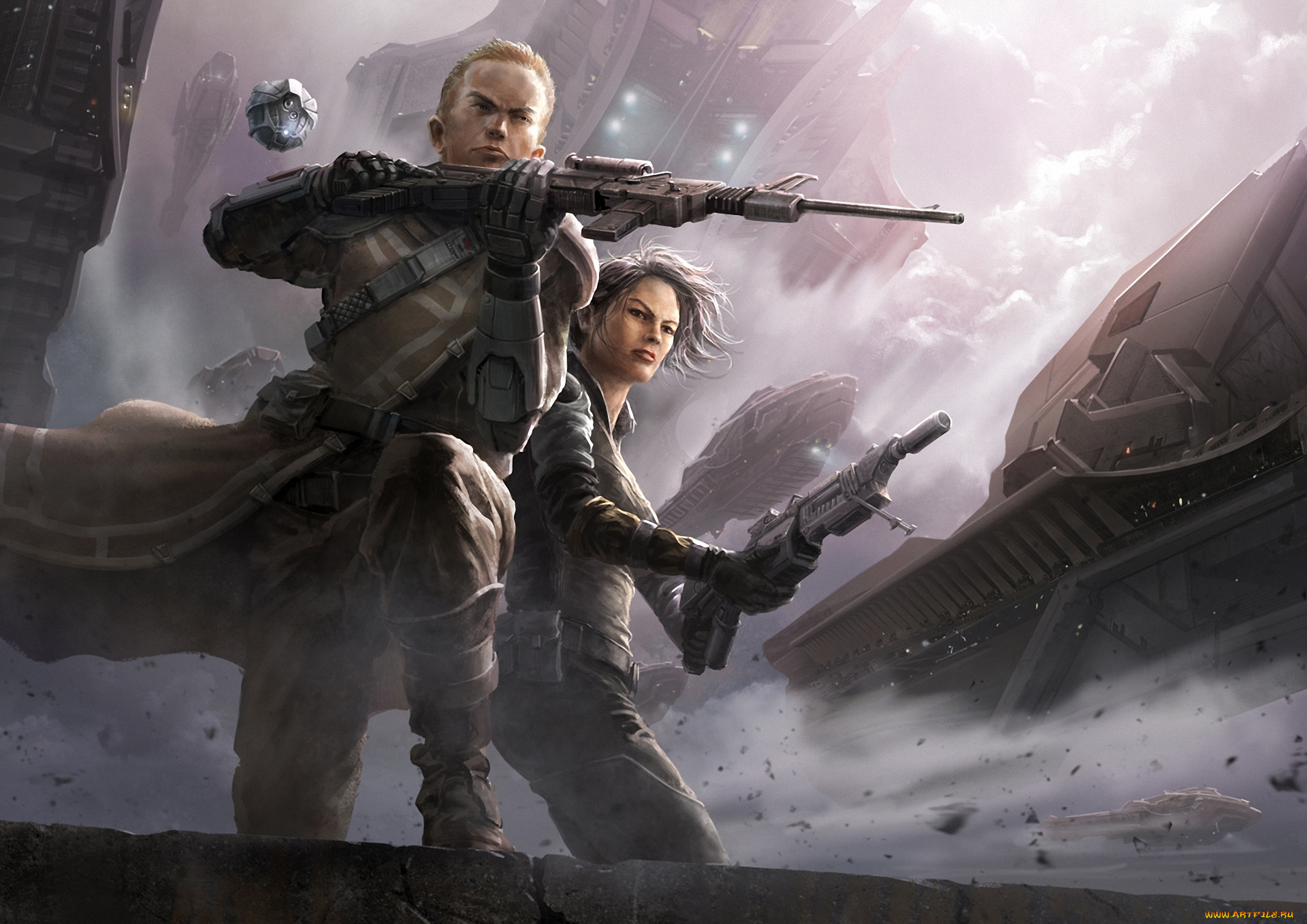 фэнтези, люди, ветер, оружие, девушка, корабли, арт, парень