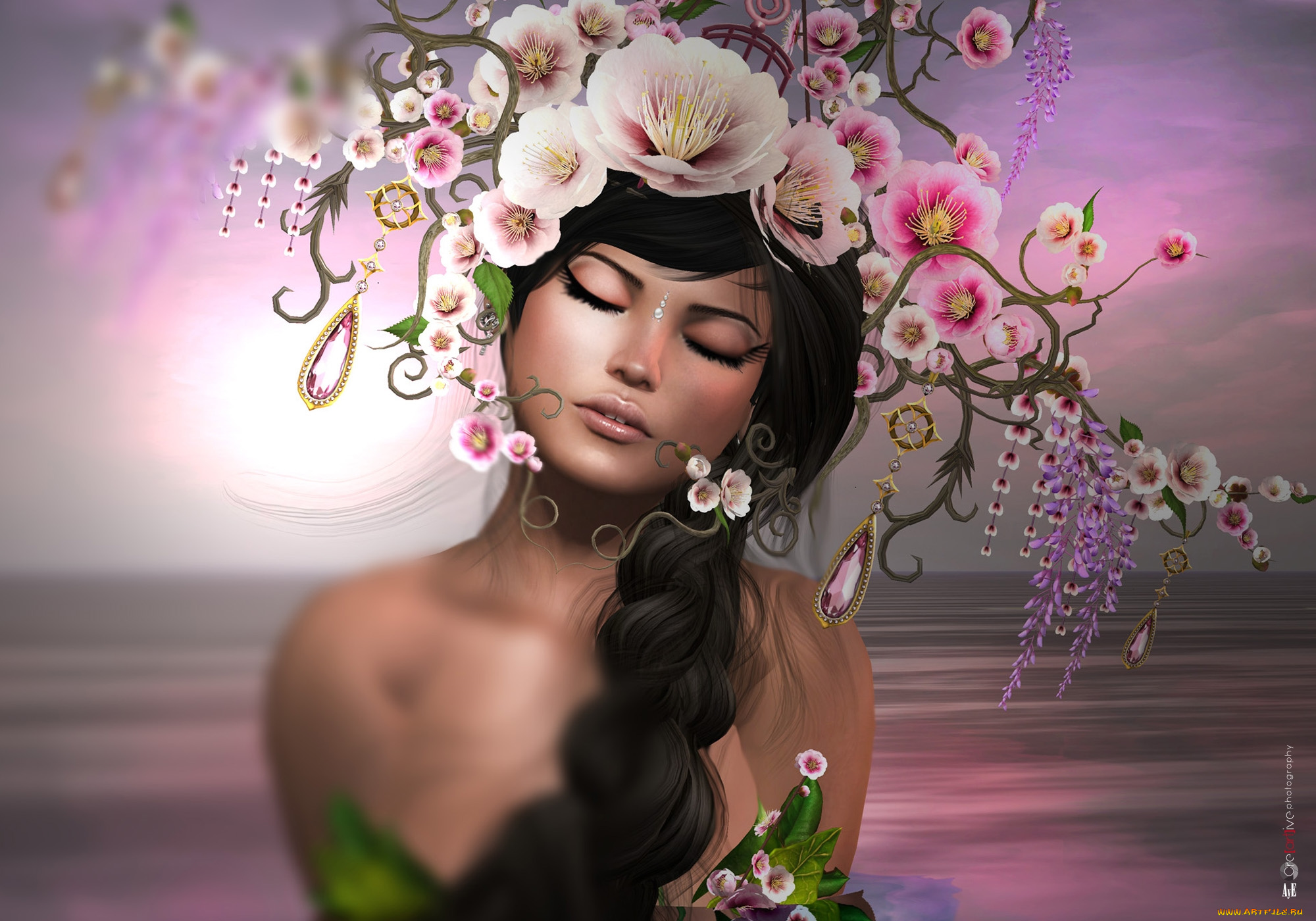 3д, графика, portraits, , портрет, венок