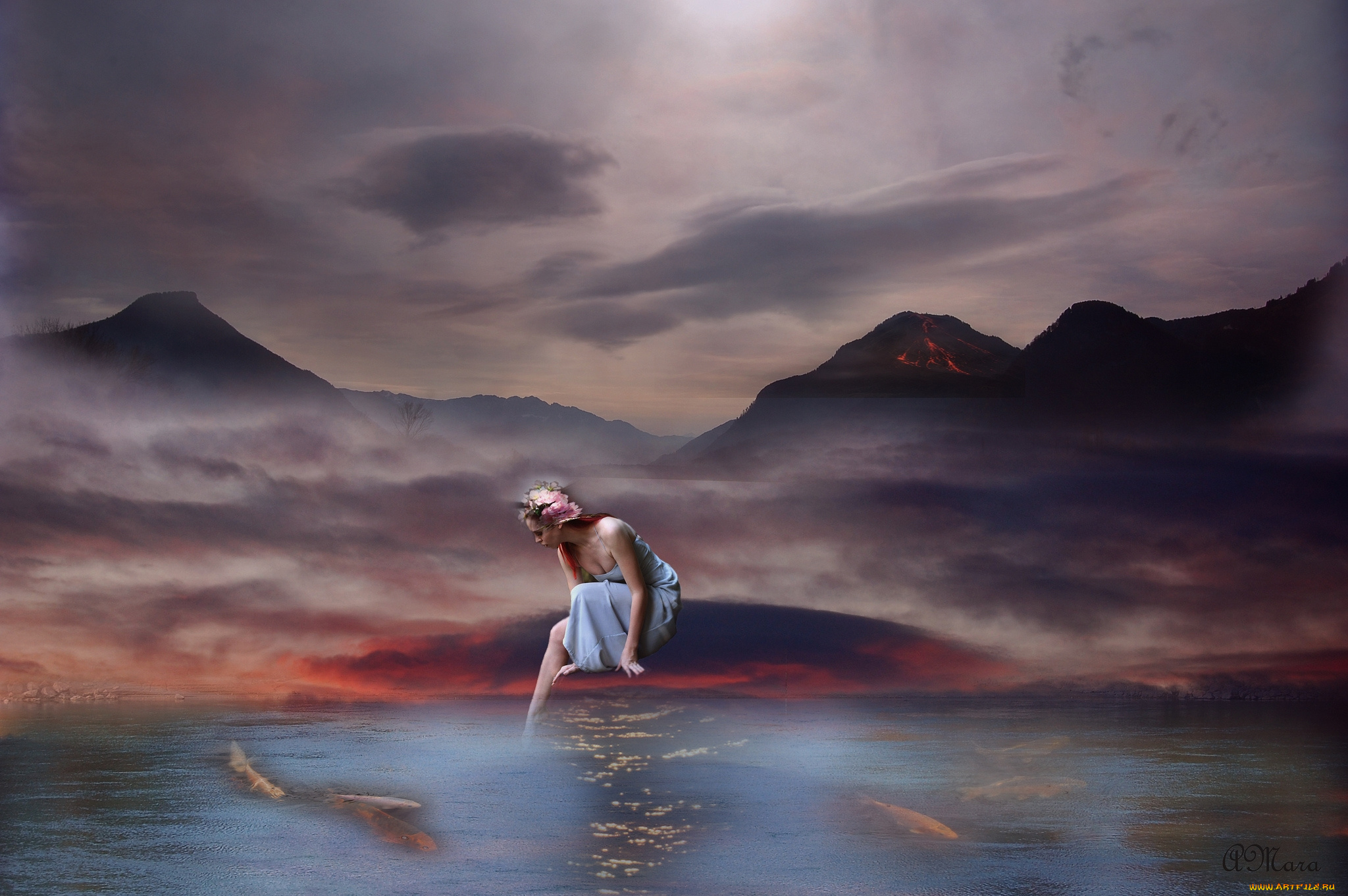 фэнтези, фотоарт, девушка, рыбы