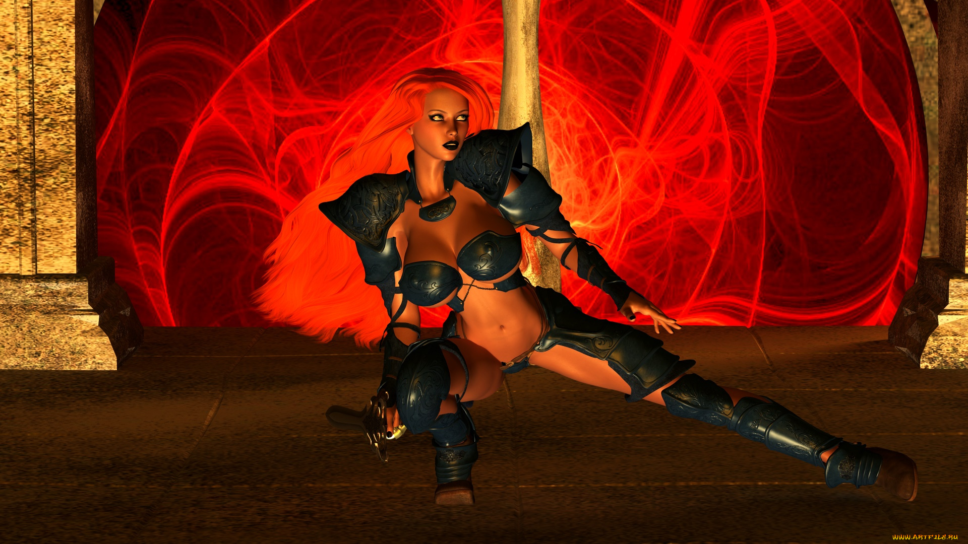 3д, графика, люди, , people, рыжая, фон, взгляд, девушка