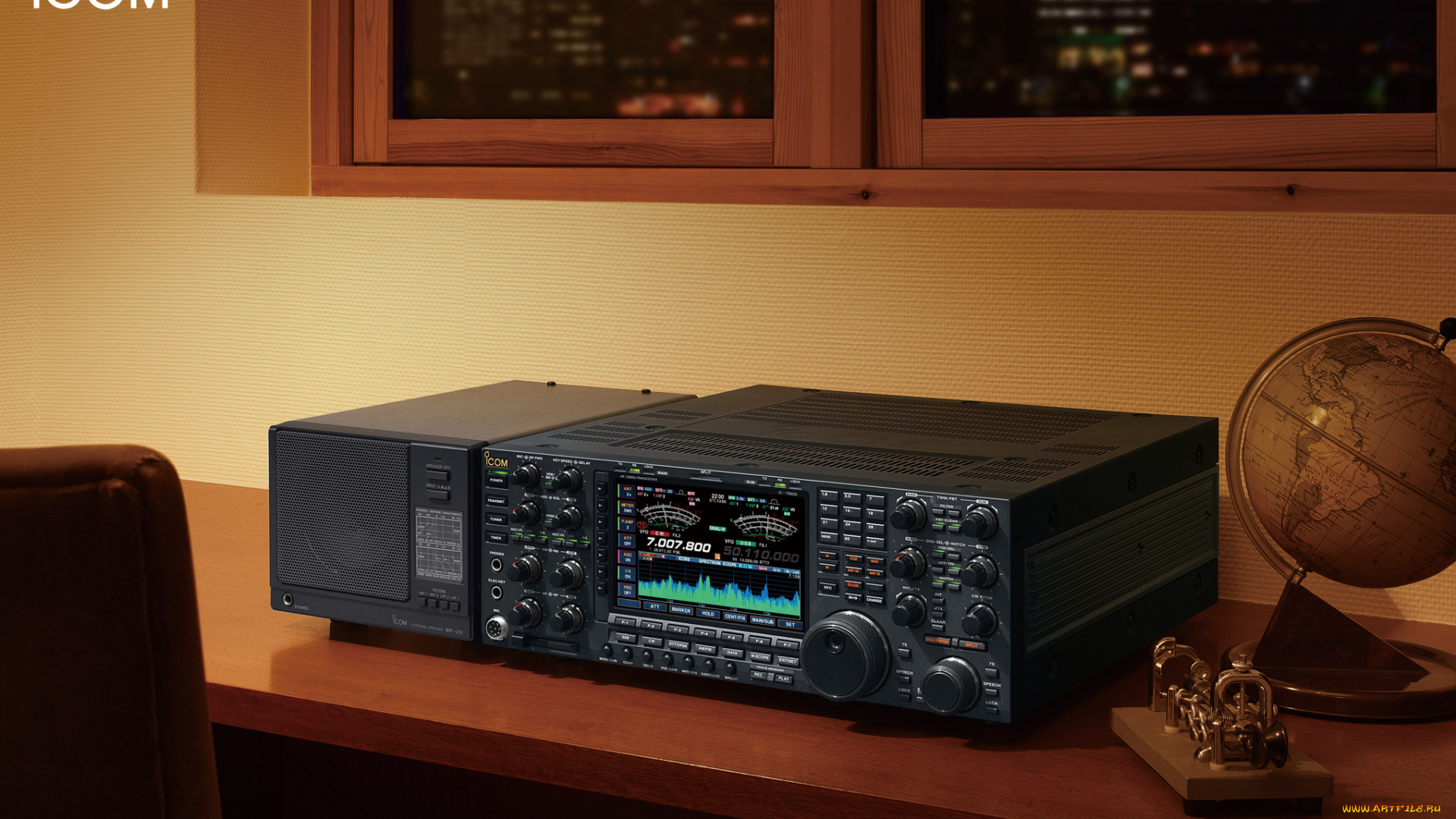 бренды, -, другое, icom, радиостанция, окно, глобус, стол