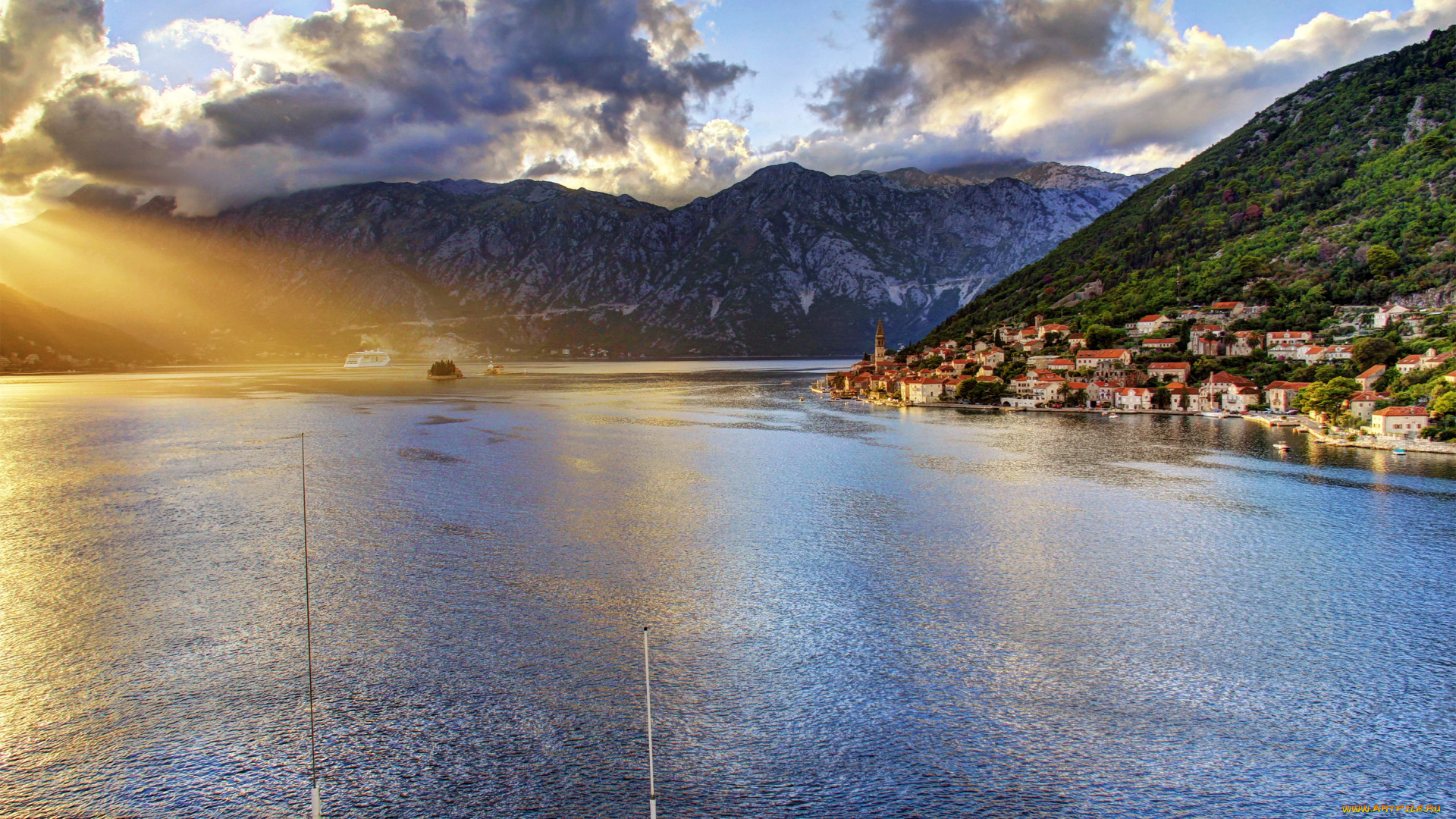 Черногория, доброта, природа, реки, озера, пейзаж, горы, дома, побережье, небо, закат