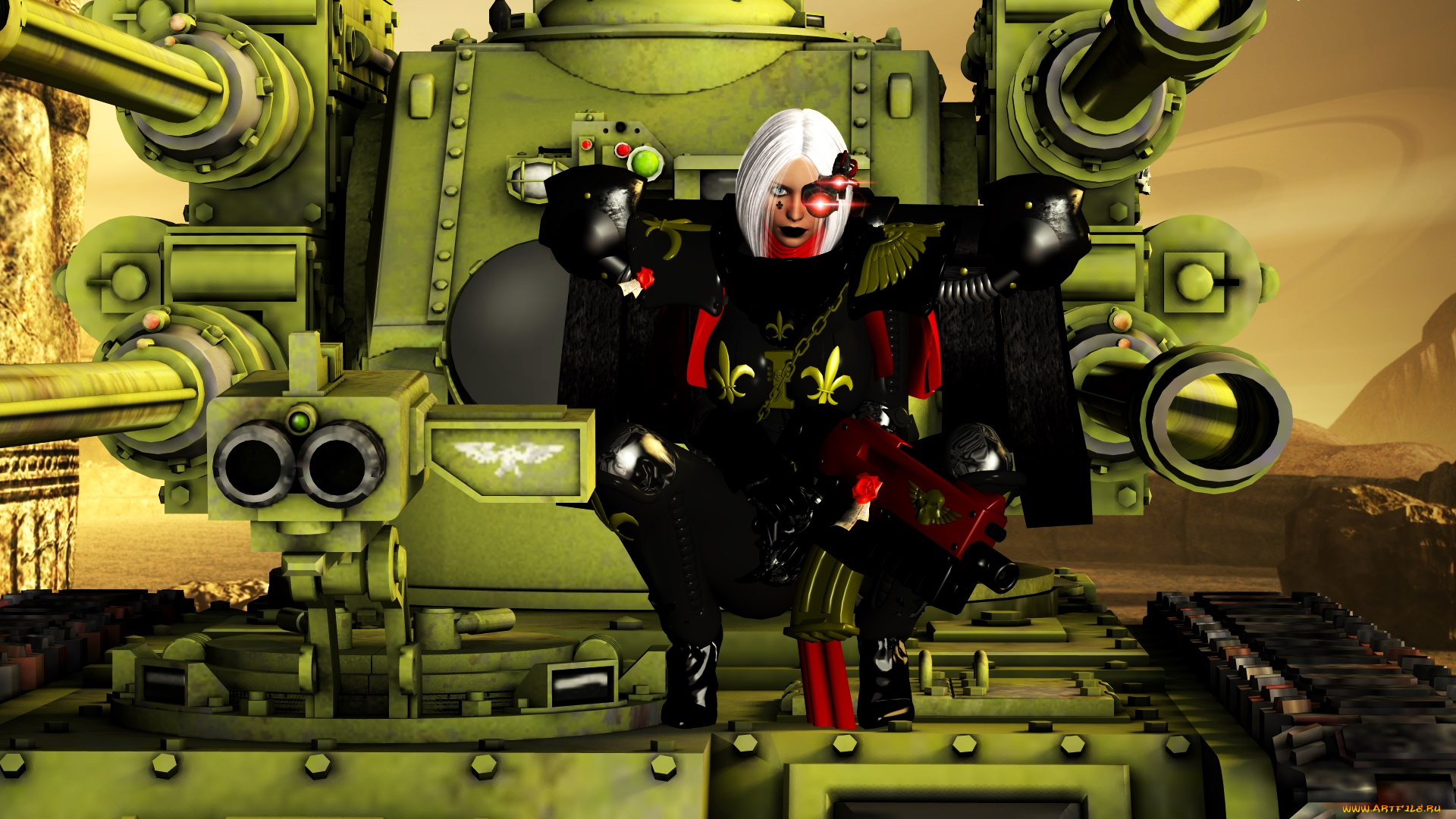 dark, heresy, видео, игры, -, dark, heresy, девушка, оружие, киборг, фон, взгляд