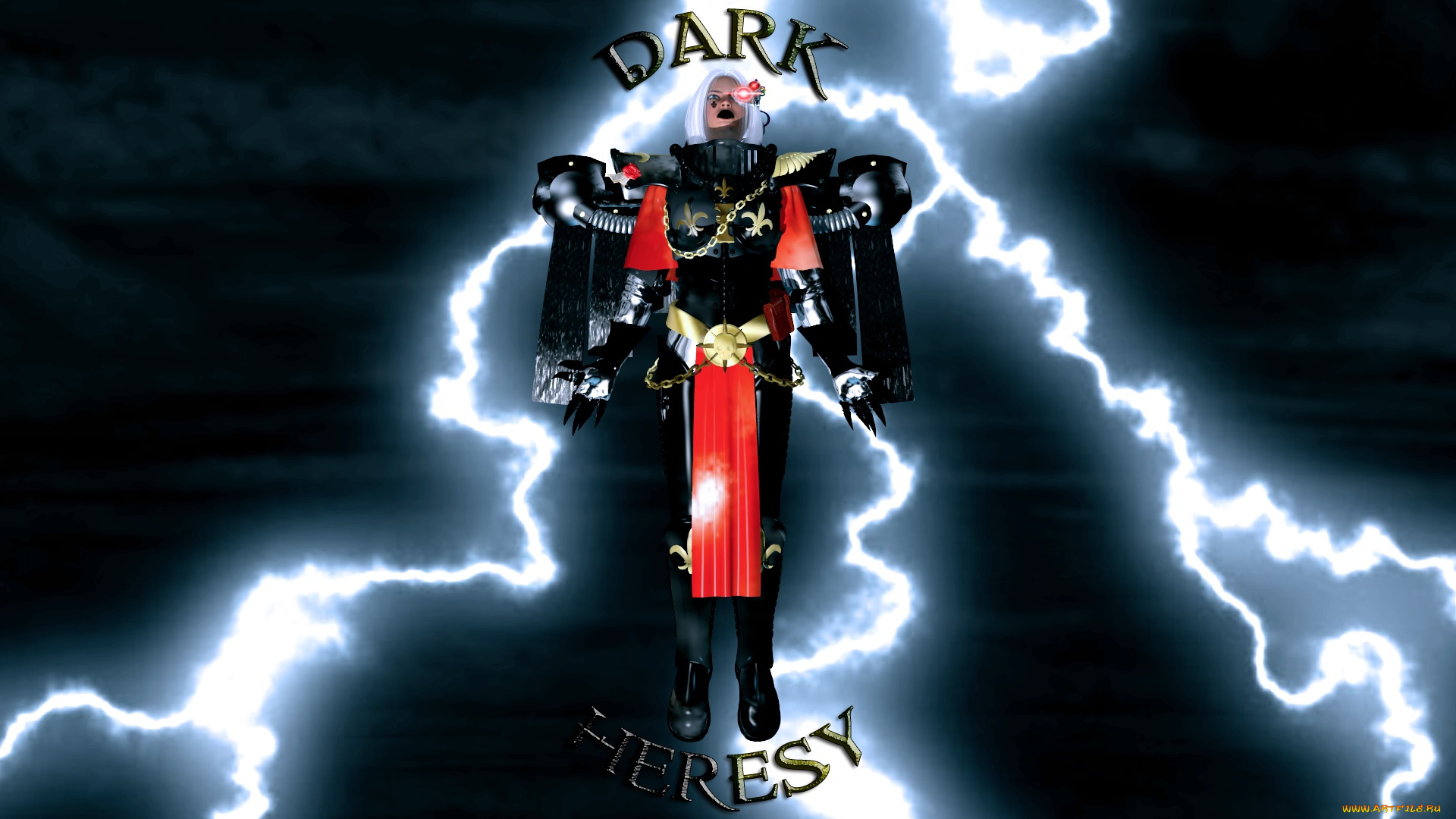 dark, heresy, видео, игры, -, dark, heresy, молнии, киборг, фон, взгляд, девушка