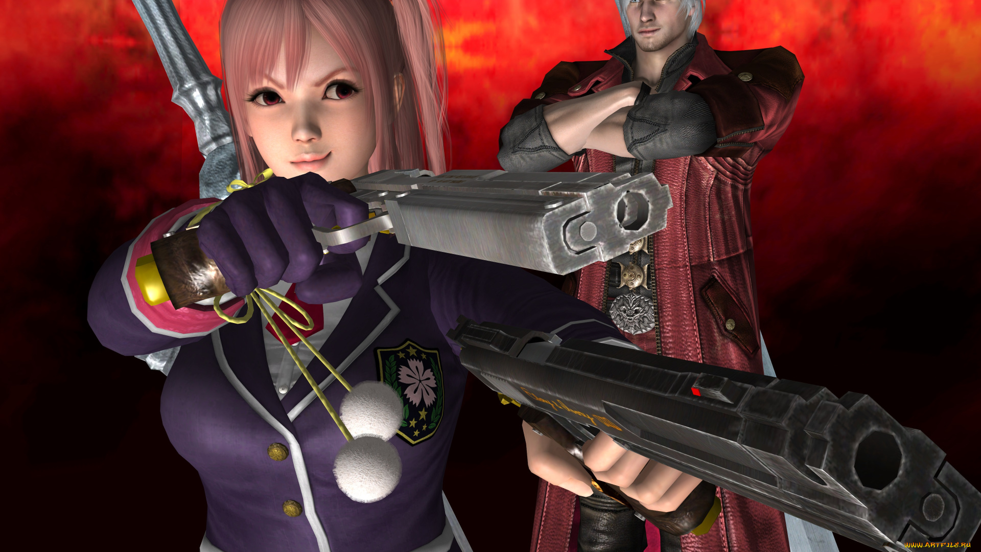 devil, may, cry, 4, видео, игры, девушка, мужчина, оружие, взгляд, фон