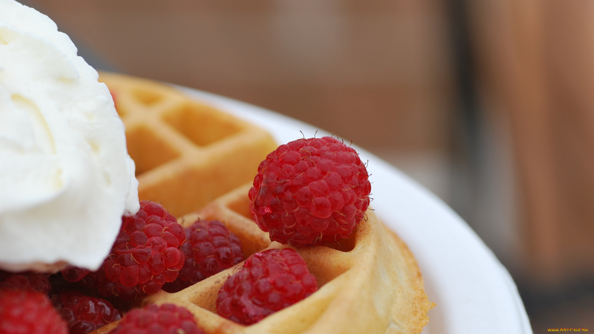 еда, блины, , оладьи, крем, вафли, макро, ягоды, малина