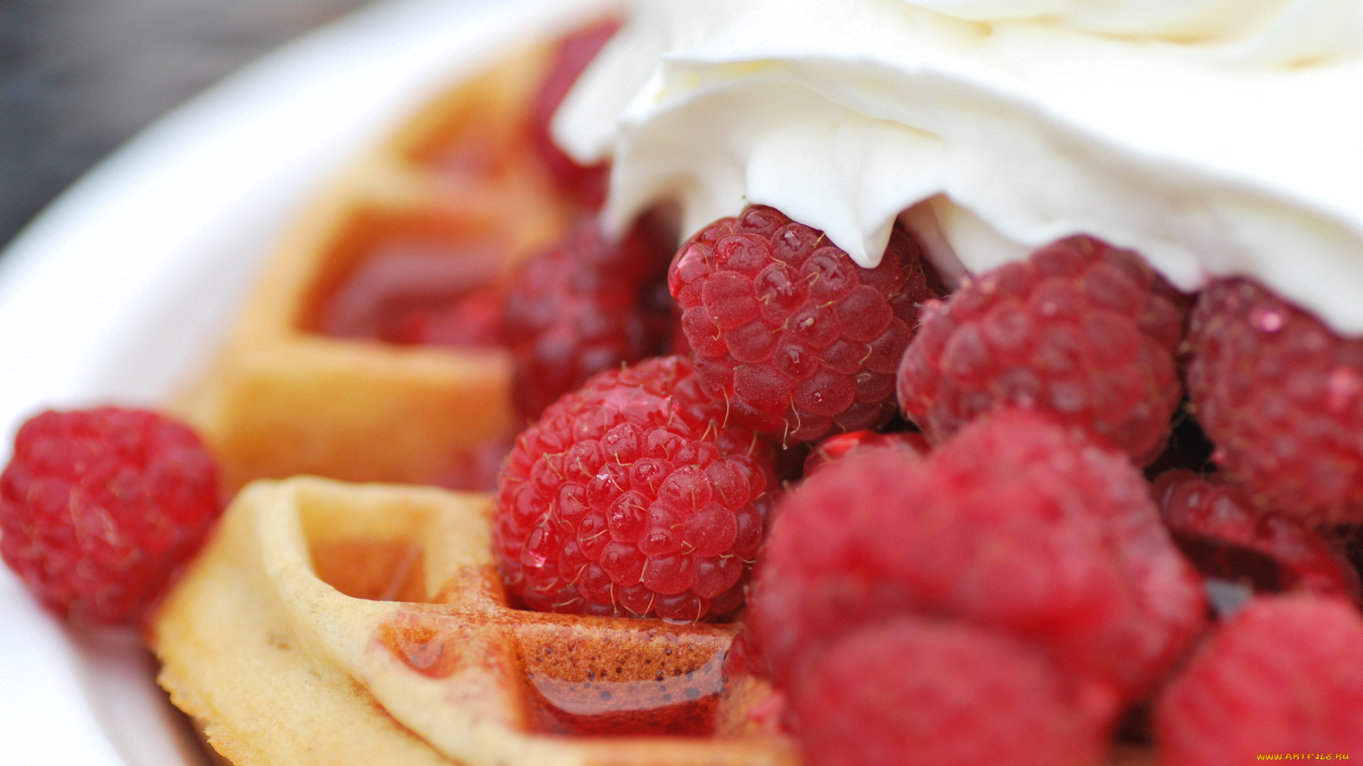 еда, блины, , оладьи, ягоды, крем, вафли, макро, малина