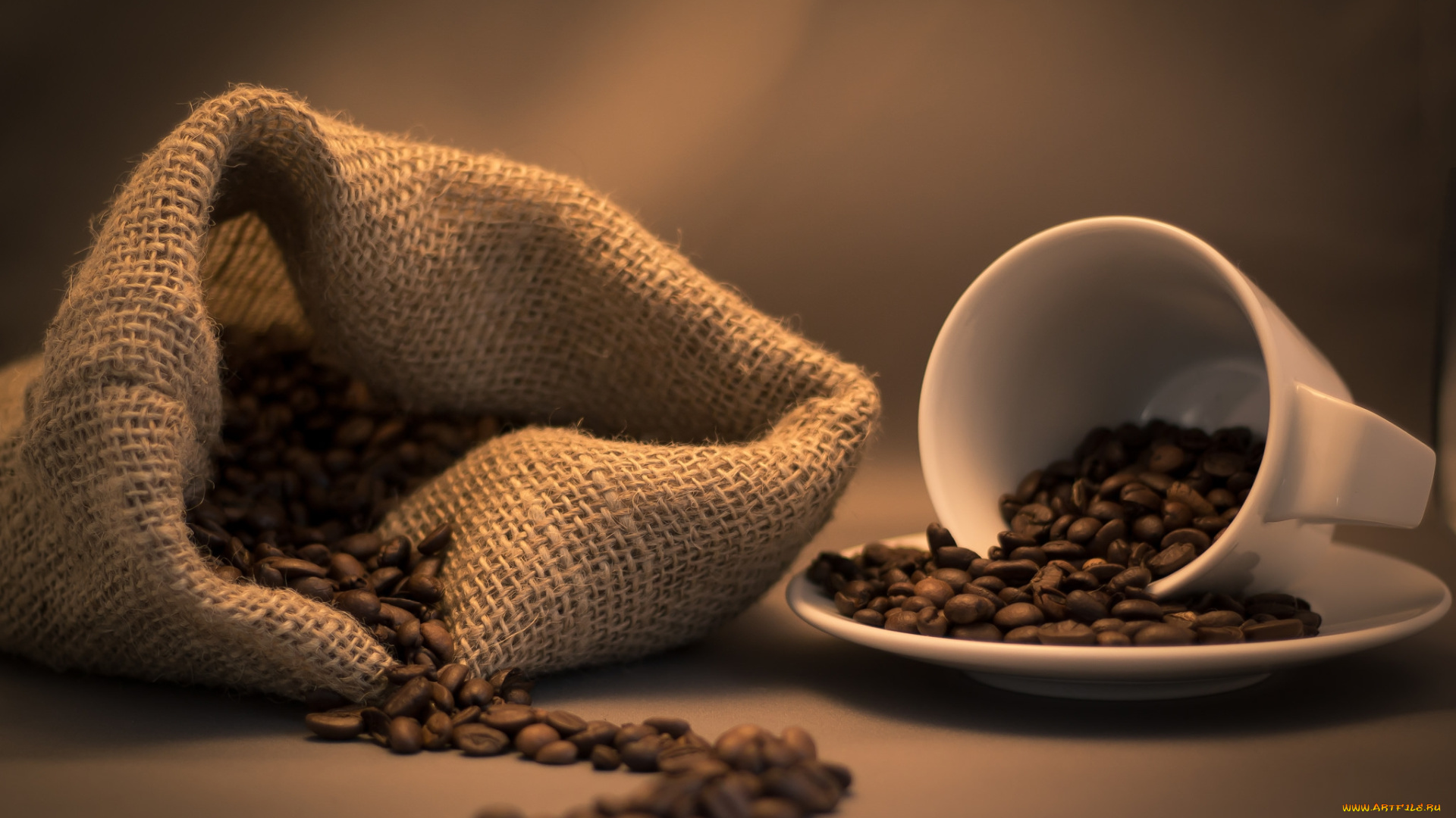 еда, кофе, , кофейные, зёрна, мешочек, чашка, зерна