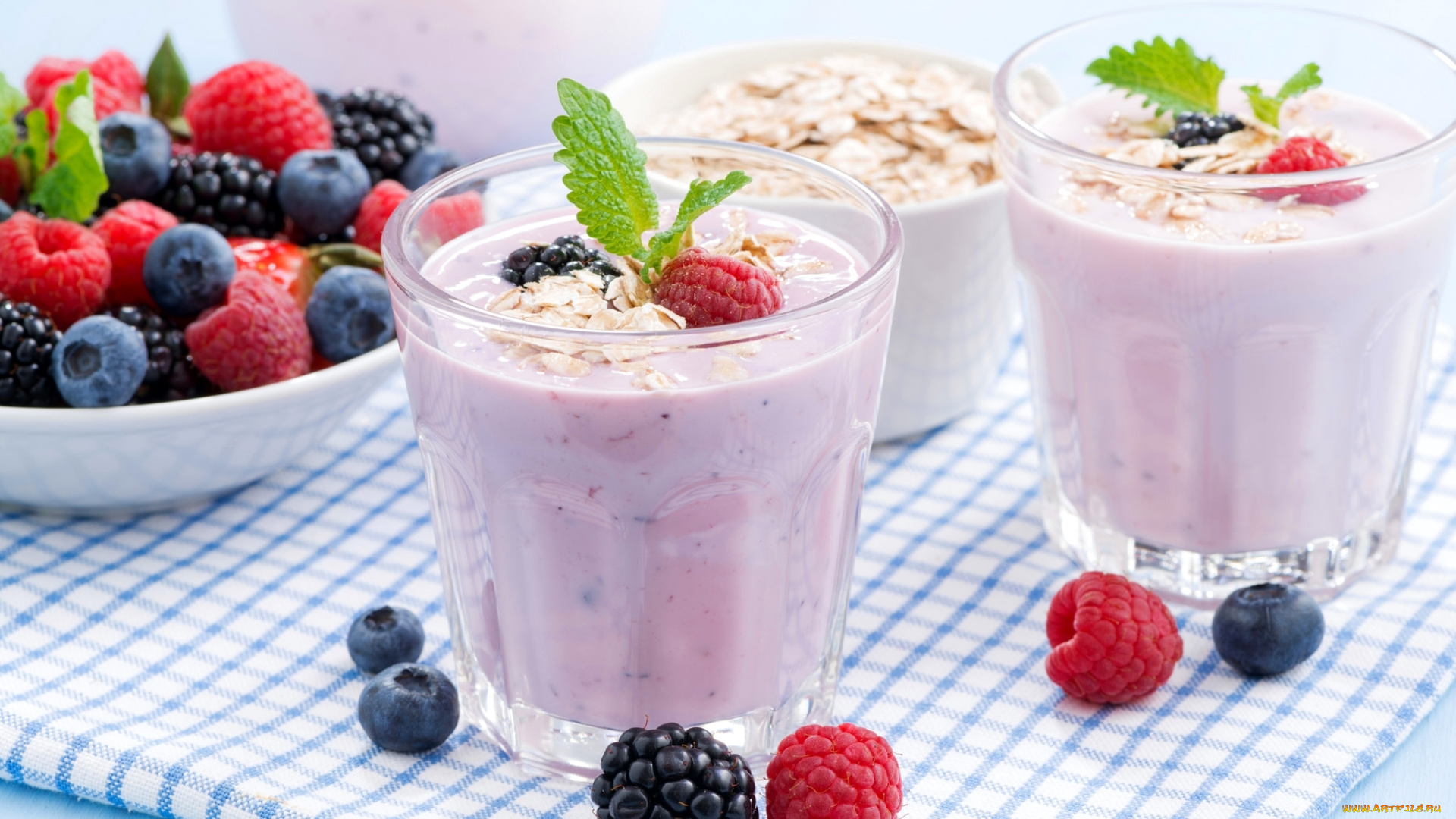 еда, мороженое, , десерты, ягоды, йогурт, ежевика, голубика, малина, овсянка, мята