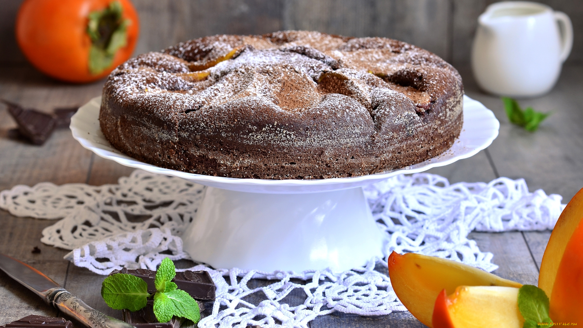 еда, пироги, выпечка, хурма, пирог