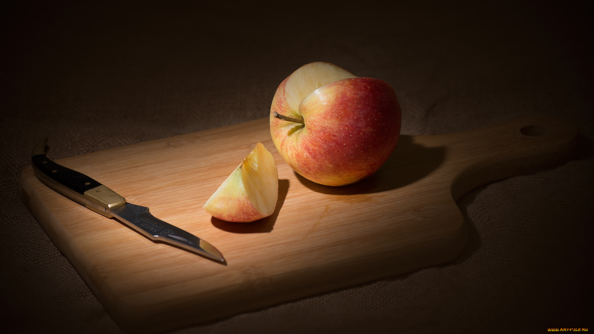 еда, Яблоки, нож, яблоко