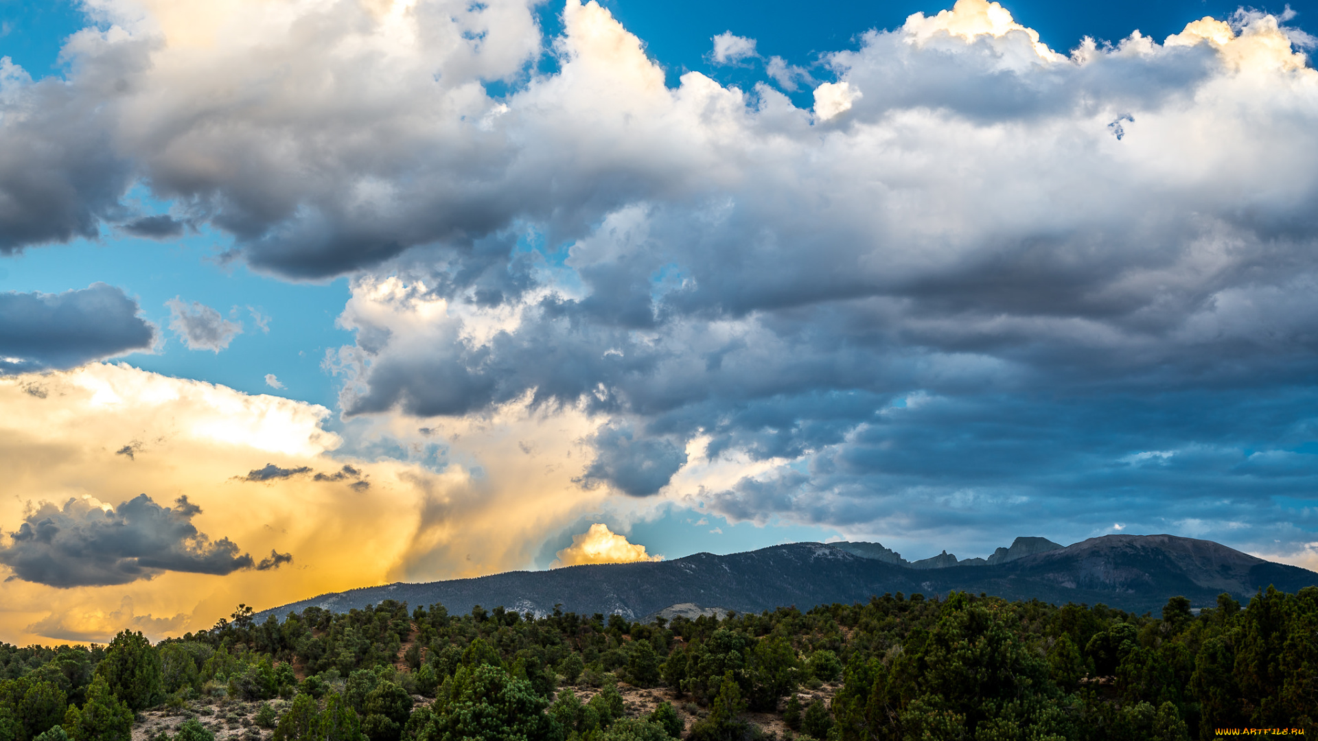 природа, горы, небо, облака, лес