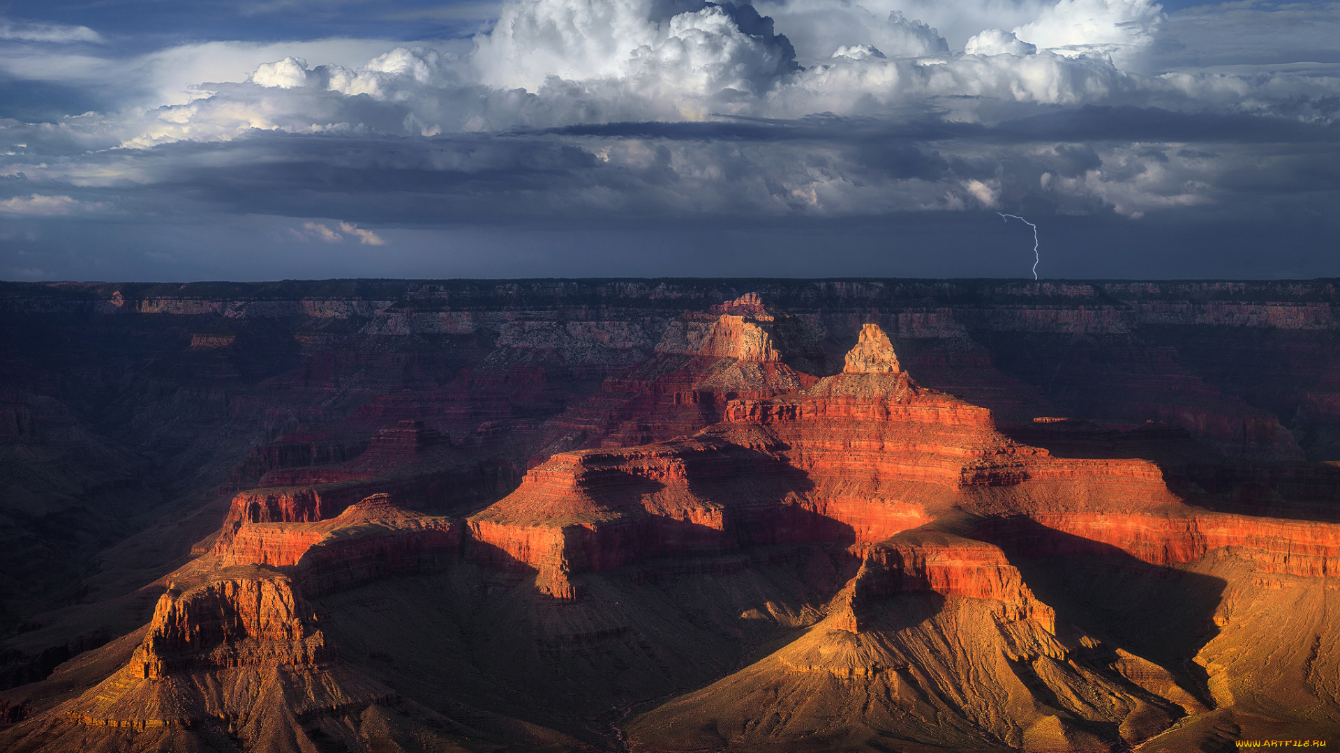 природа, горы, облака, небо, национальный, парк, гранд-каньон, штат, аризона, сша, молния, пустыня, скалы, grand, canyon