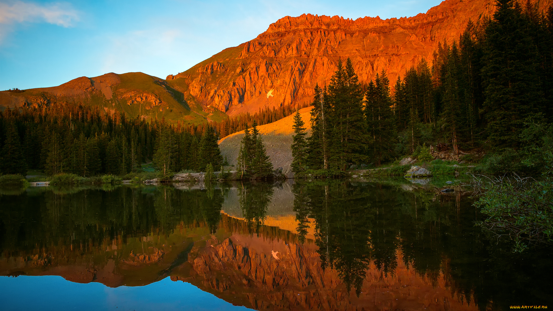 природа, реки, озера, горы, лес, небо, вечер, колорадо, округ, сан-мигель, лето, вода, отражения, штат, сша