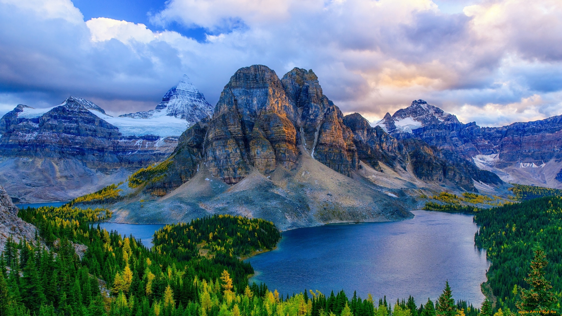 природа, реки, озера, канада, провинция, британская, колумбия, альберта, mt, assiniboine, горы, озёра, леса, осень