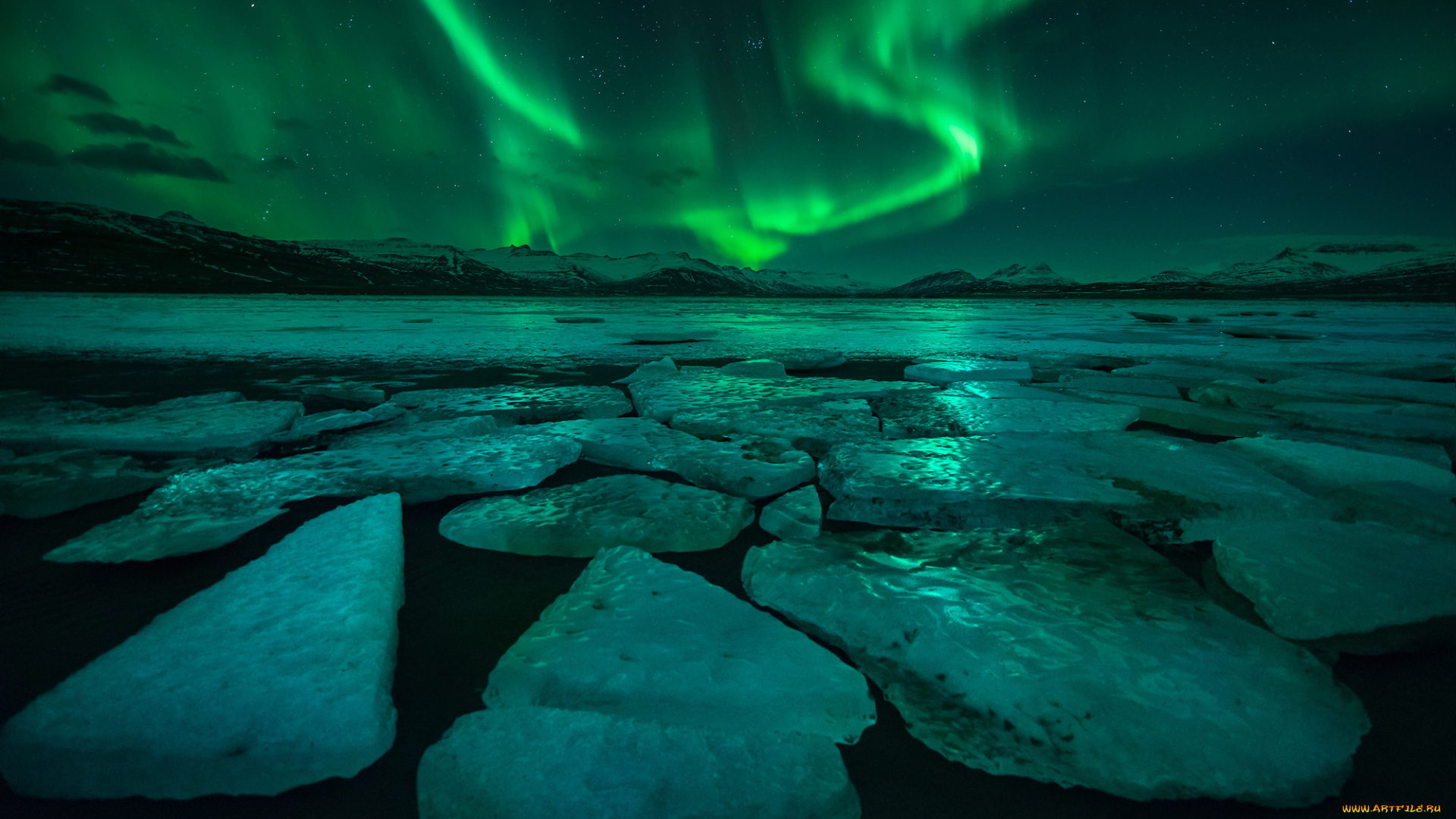 природа, северное, сияние, исландия, ночь, лёд, свет, северное, сияние