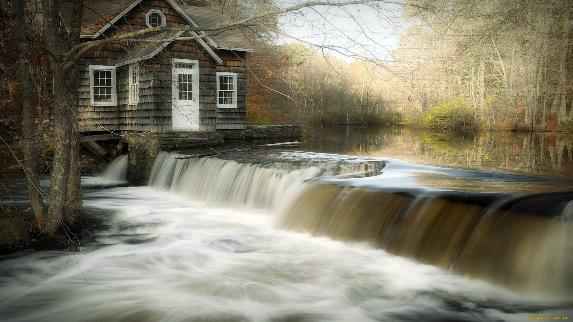 природа, водопады, дом, река