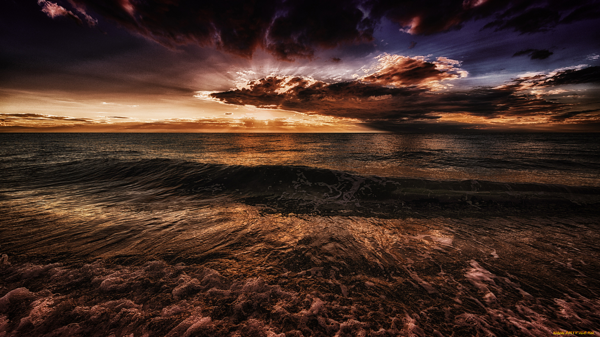 природа, восходы, закаты, заря, тучи, горизонт, океан