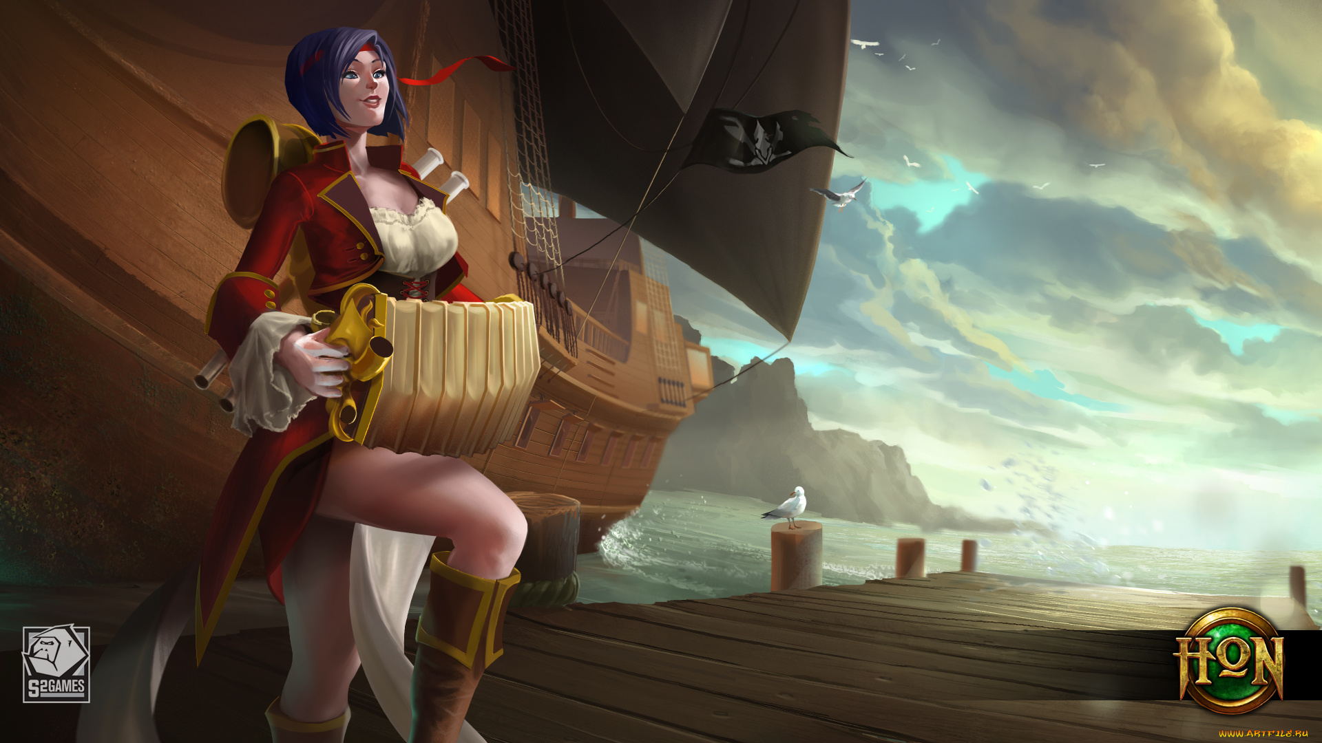 видео, игры, heroes, of, newerth, rhapsody, rhapscallion, heroes, of, newerth, причал, девушка, корабль