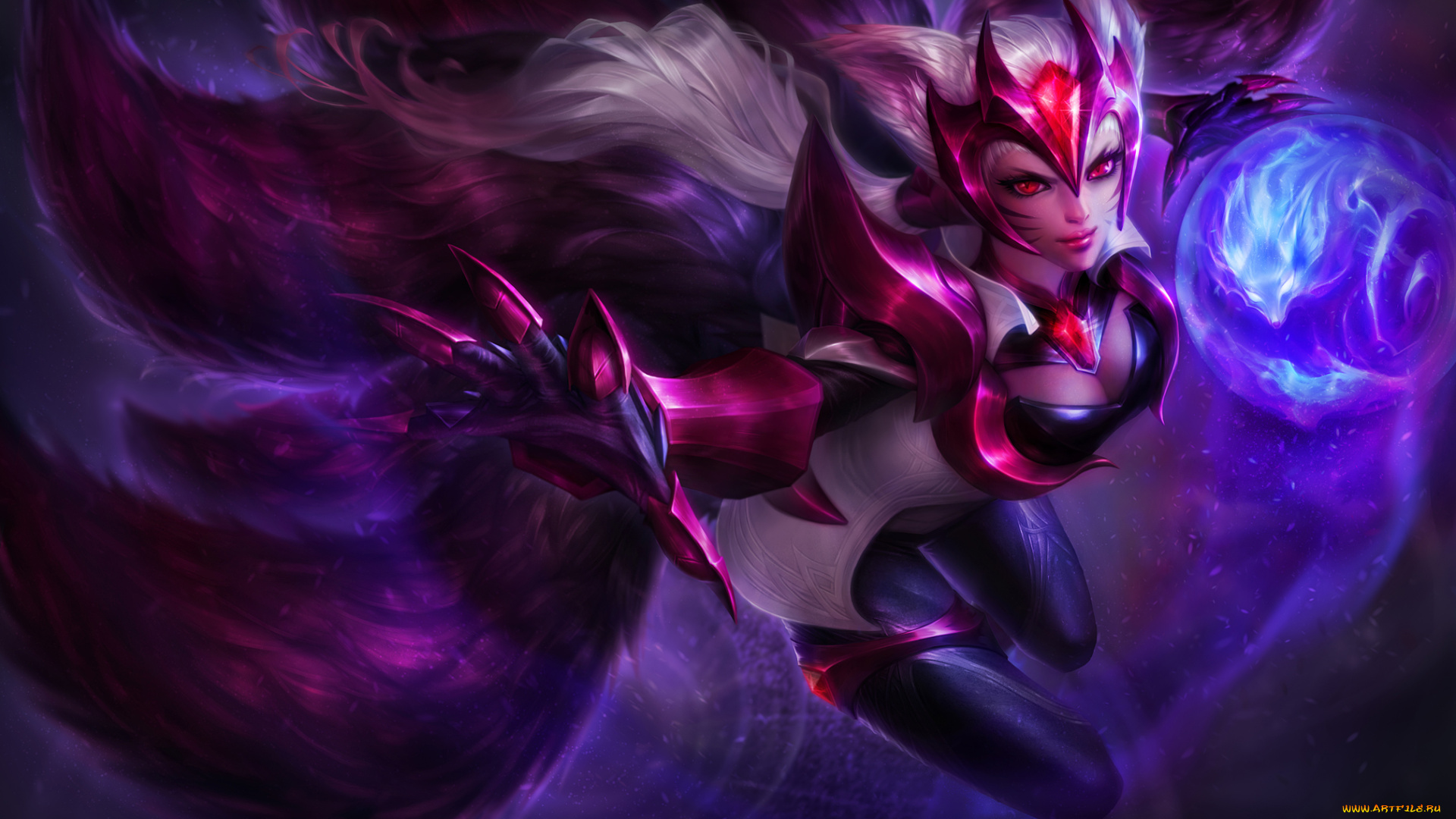 видео, игры, league, of, legends, league, of, legends, nine-tailed, fox, skin, ahri, lol, fan, art, лиса