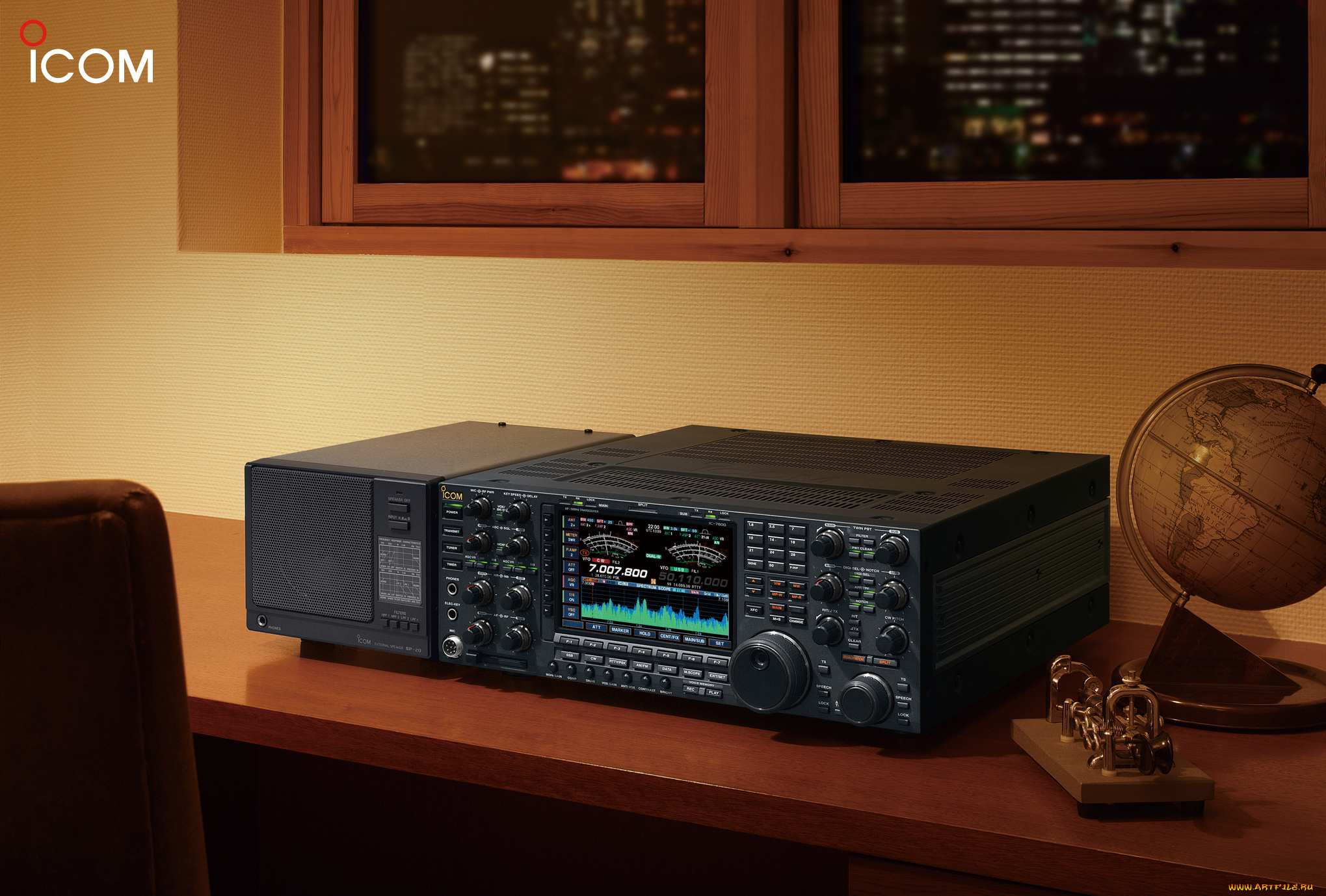 бренды, -, другое, icom, радиостанция, окно, глобус, стол