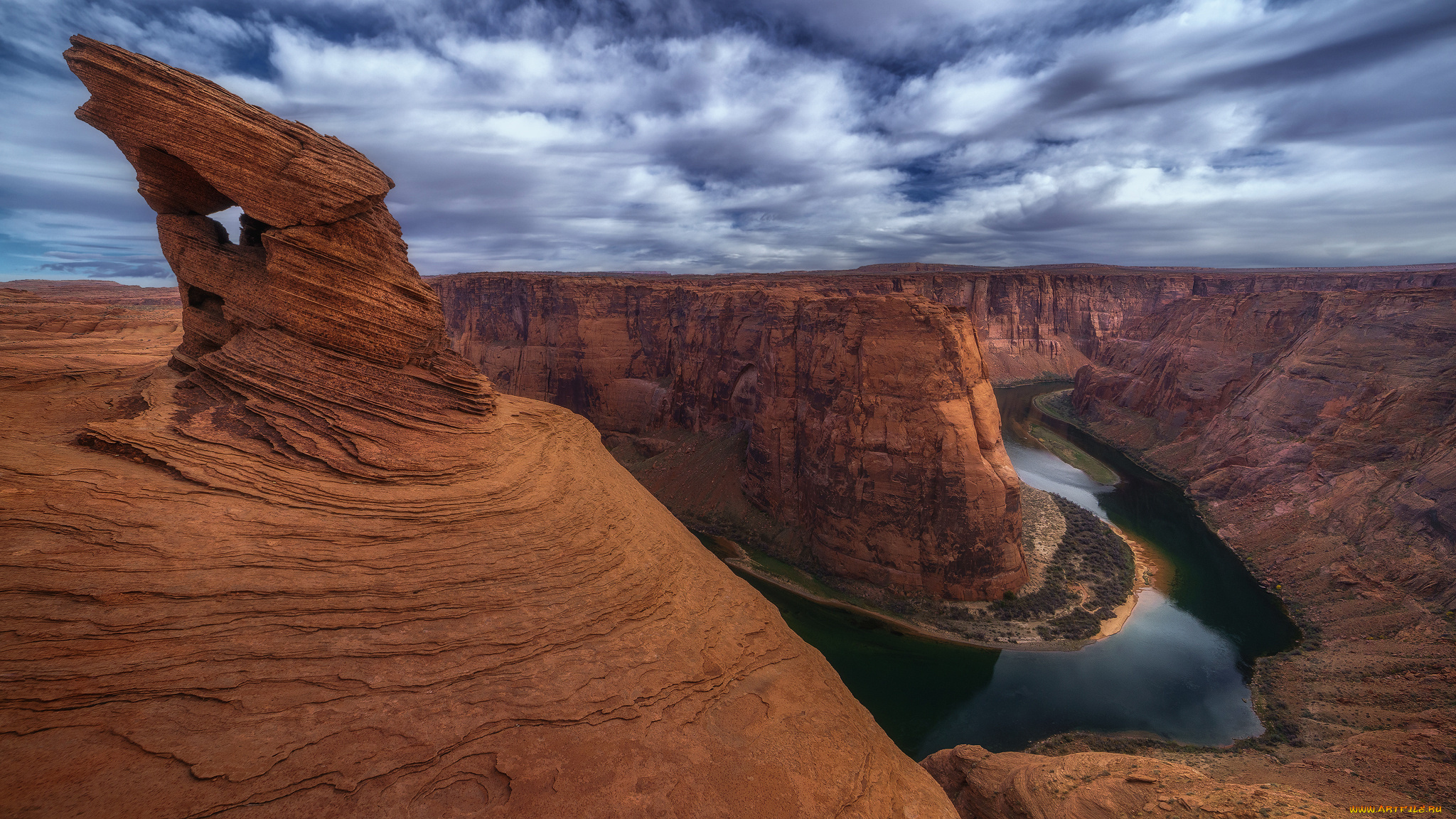 природа, реки, озера, сша, каньон, скалы, небо, облака