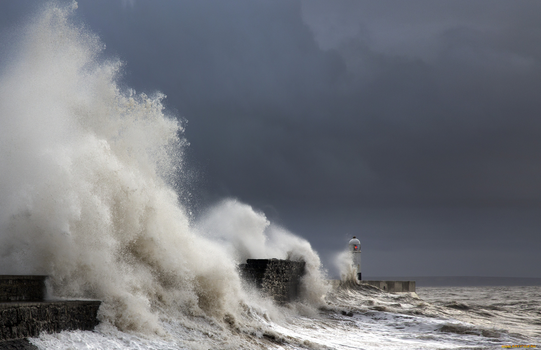 природа, маяки, прибой, мол, маяк