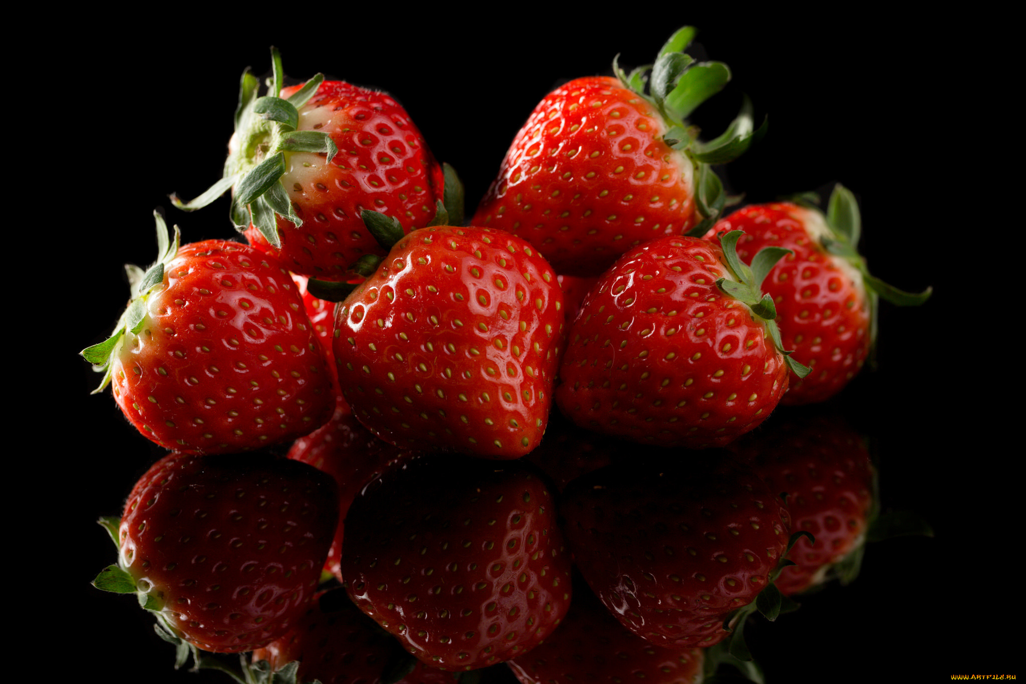 еда, клубника, , земляника, отражение, макро, ягоды