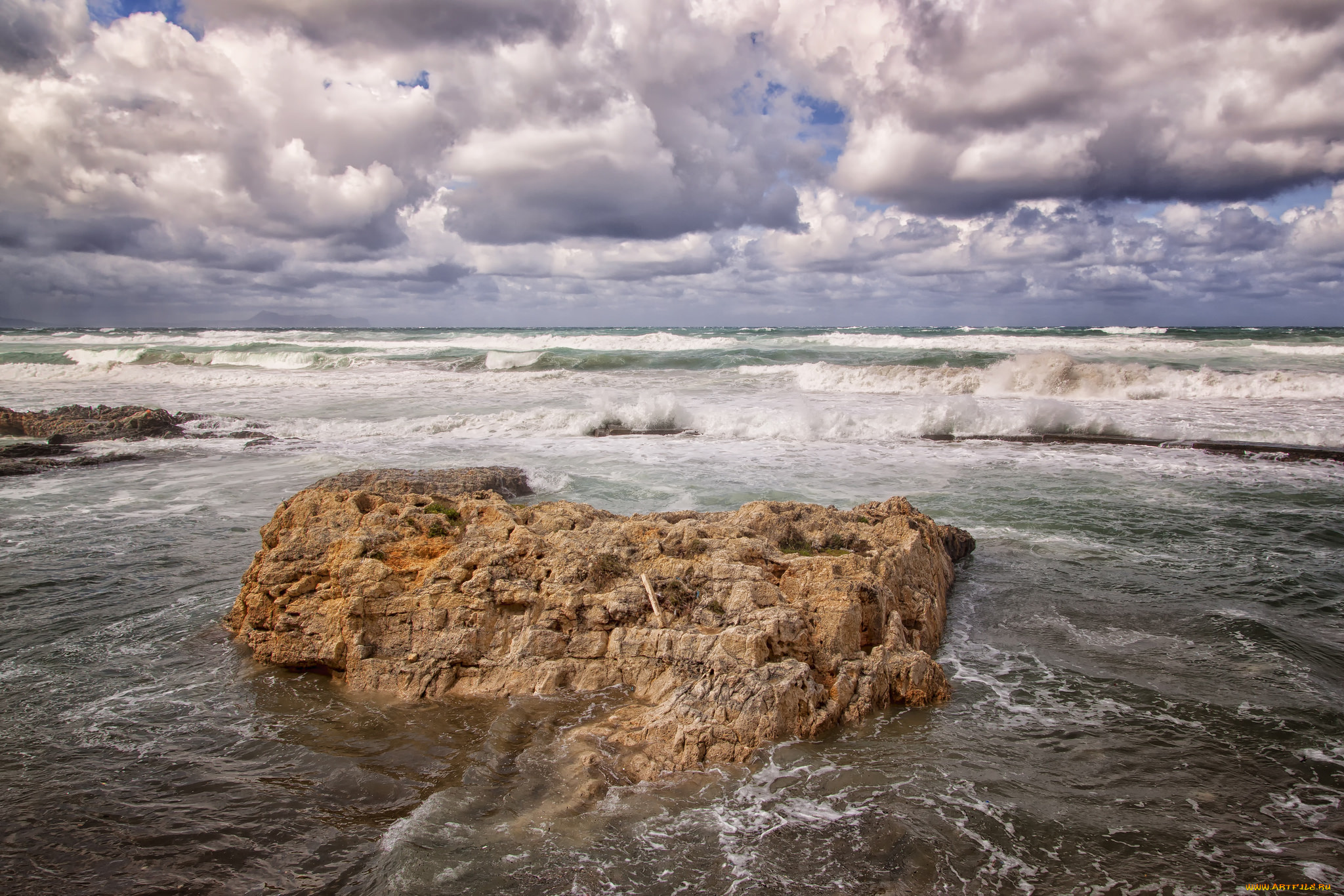 природа, побережье, берег, море, облака