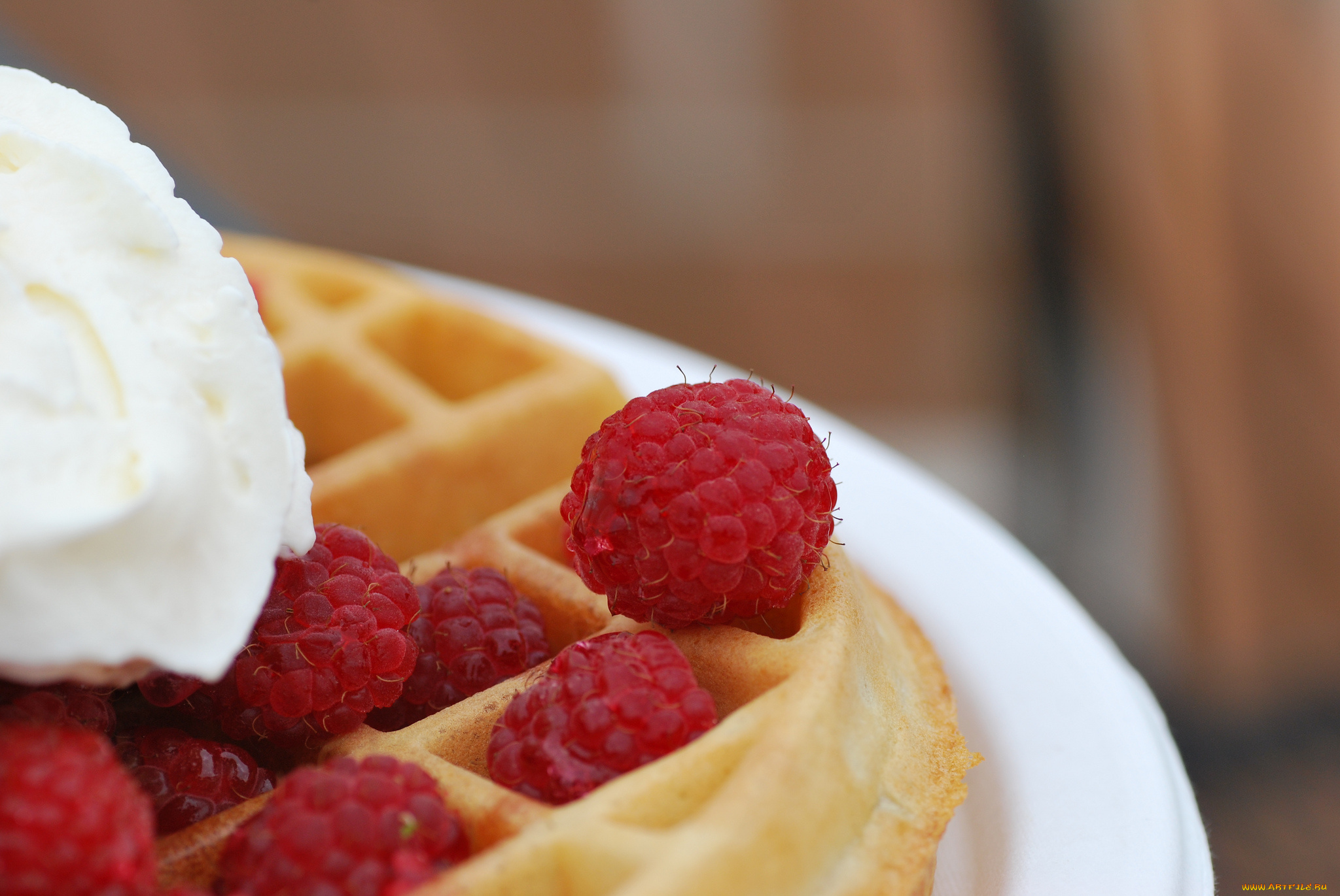 еда, блины, , оладьи, крем, вафли, макро, ягоды, малина