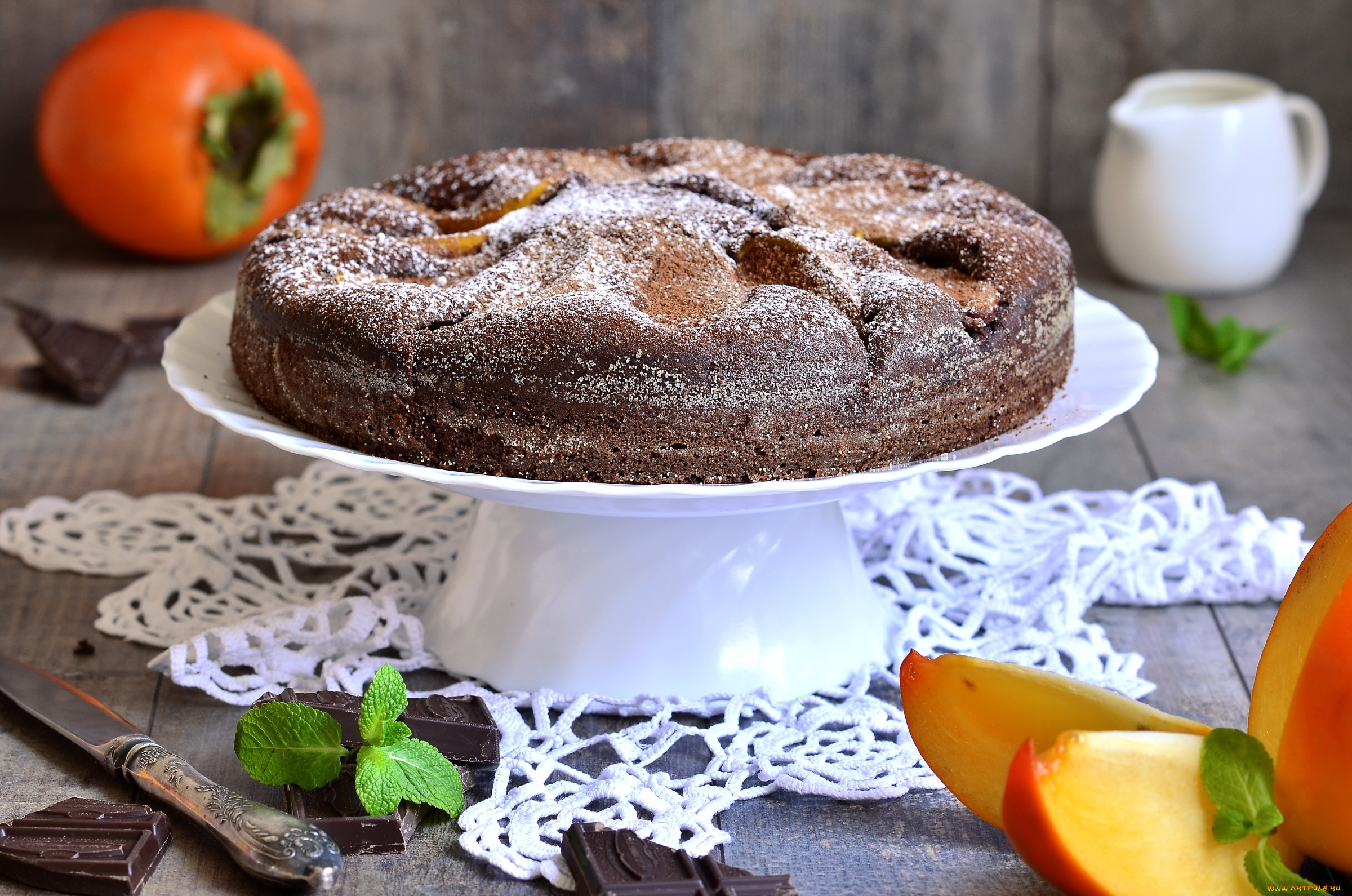 еда, пироги, выпечка, хурма, пирог