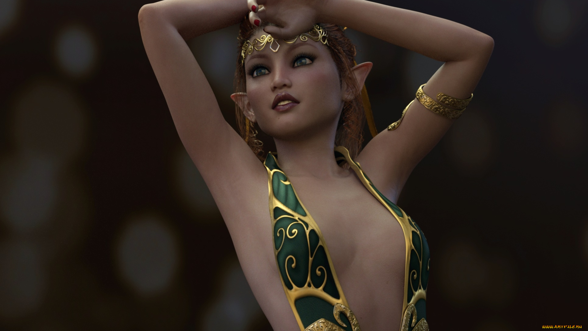 3д, графика, эльфы, , elves, эльфийка, взгляд, фон