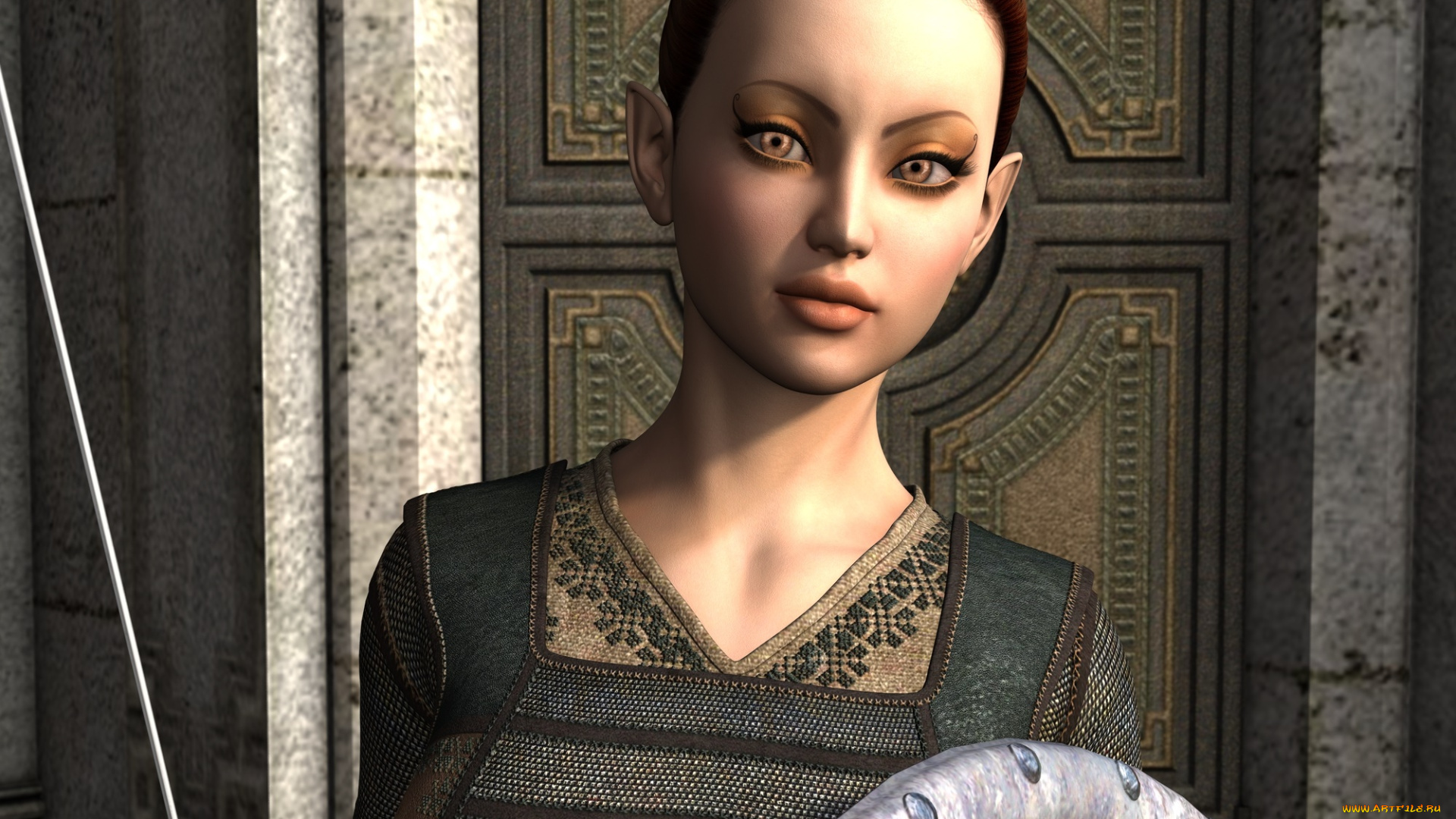 3д, графика, эльфы, , elves, взгляд, эльфийка, фон